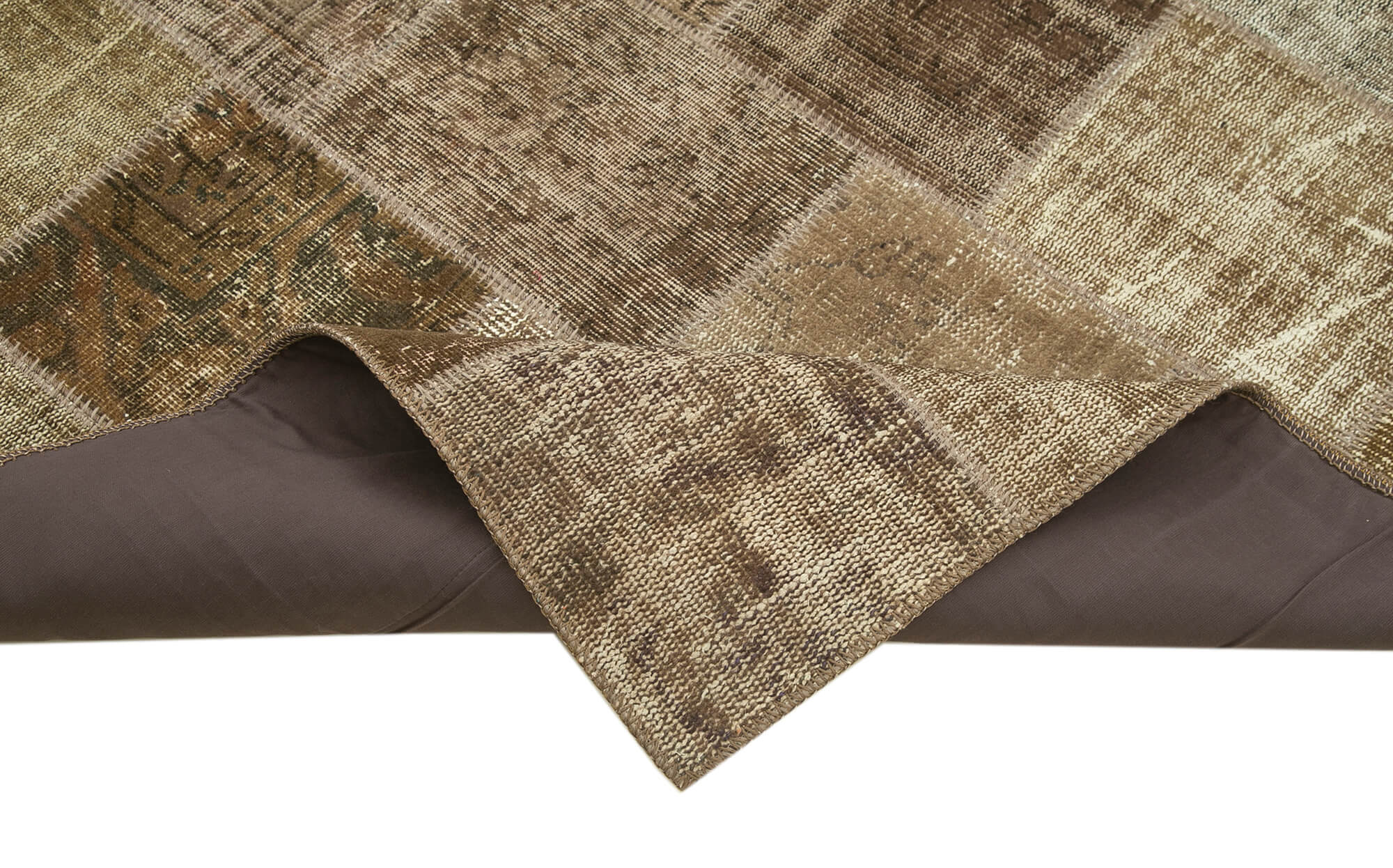 Handmade Wool Area Rug – Brown Patchwork Cotton Wool Rug 4'8'' x 6'9'' | Artisan Crafted