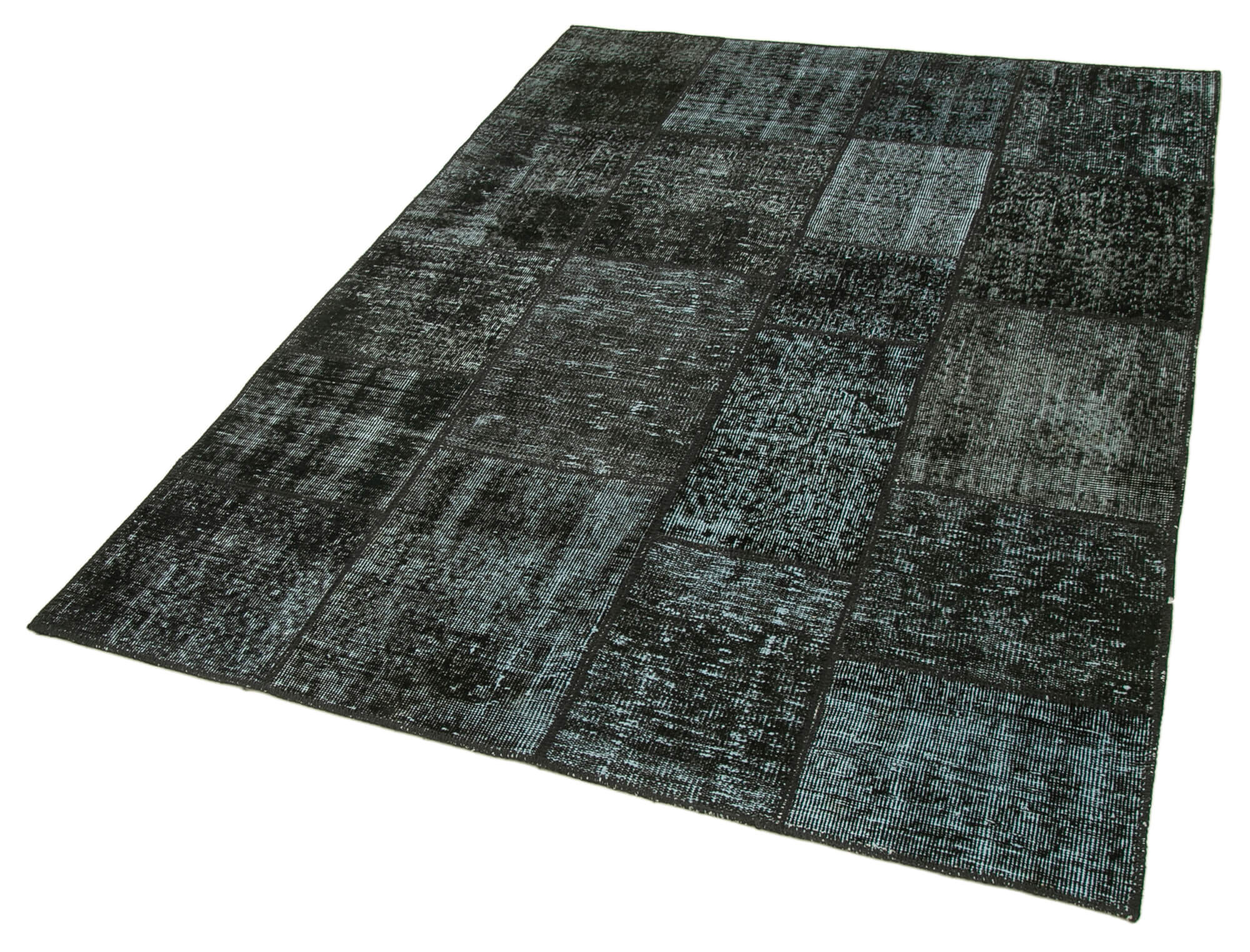 Handmade Area Rug - Kirk Yama Black Patchwork Cotton Wool Rug 4'9''x6'8''
