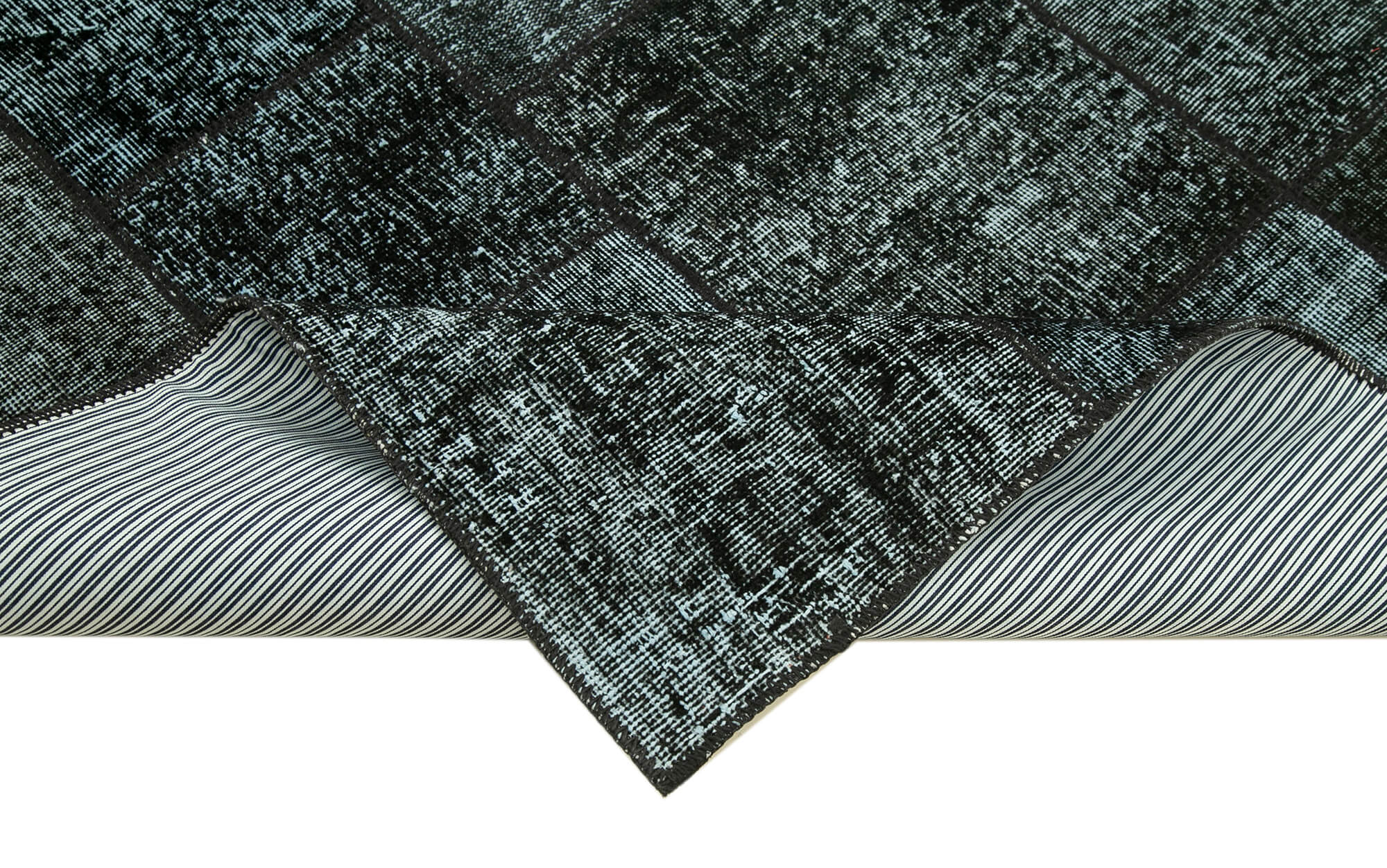 Handmade Area Rug - Kirk Yama Black Patchwork Cotton Wool Rug 4'9''x6'8''