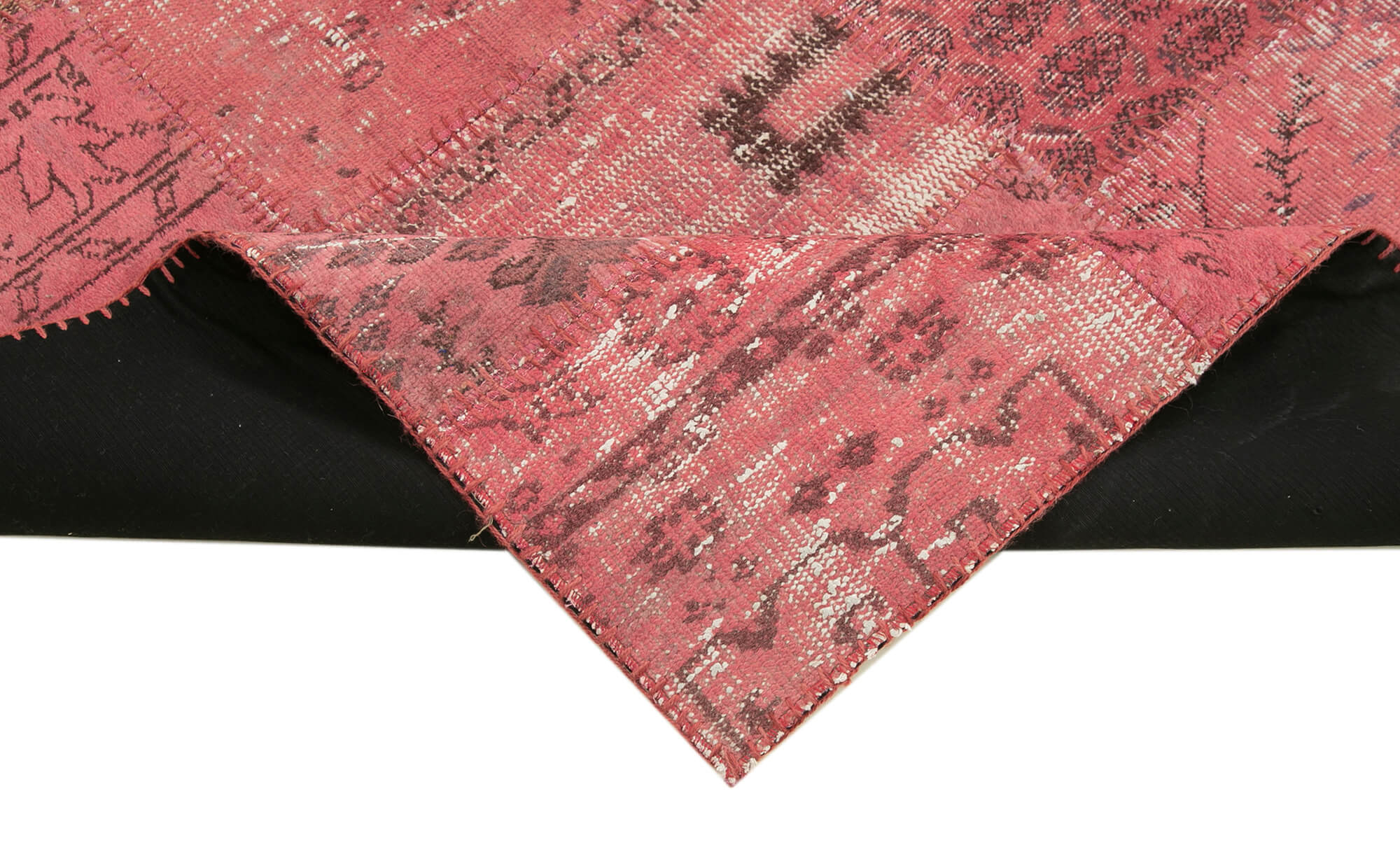 Handmade Area Rug – Pink Patchwork Carpet | Cotton Wool Vintage Floor Covering 3'11"x6'5"