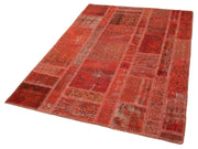 Handmade Wool Area Rug – Kirk Yama Red Patchwork Carpet 4'5''x6'3'' Cotton Wool