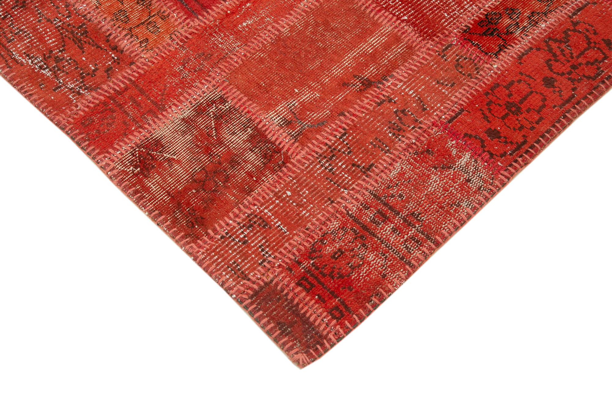 Handmade Wool Area Rug – Kirk Yama Red Patchwork Carpet 4'5''x6'3'' Cotton Wool