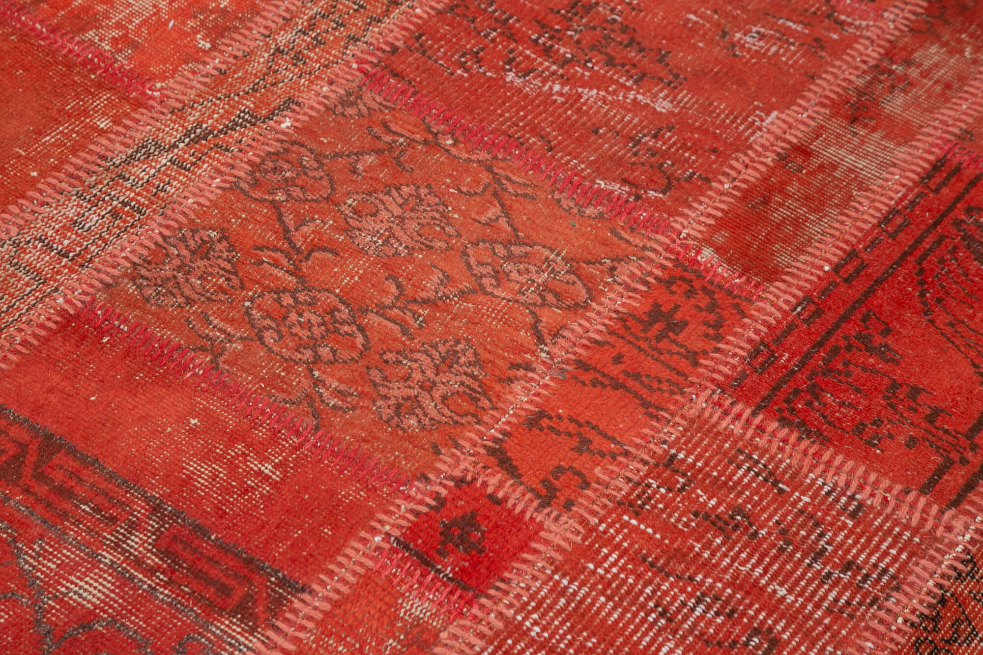 Handmade Wool Area Rug – Kirk Yama Red Patchwork Carpet 4'5''x6'3'' Cotton Wool