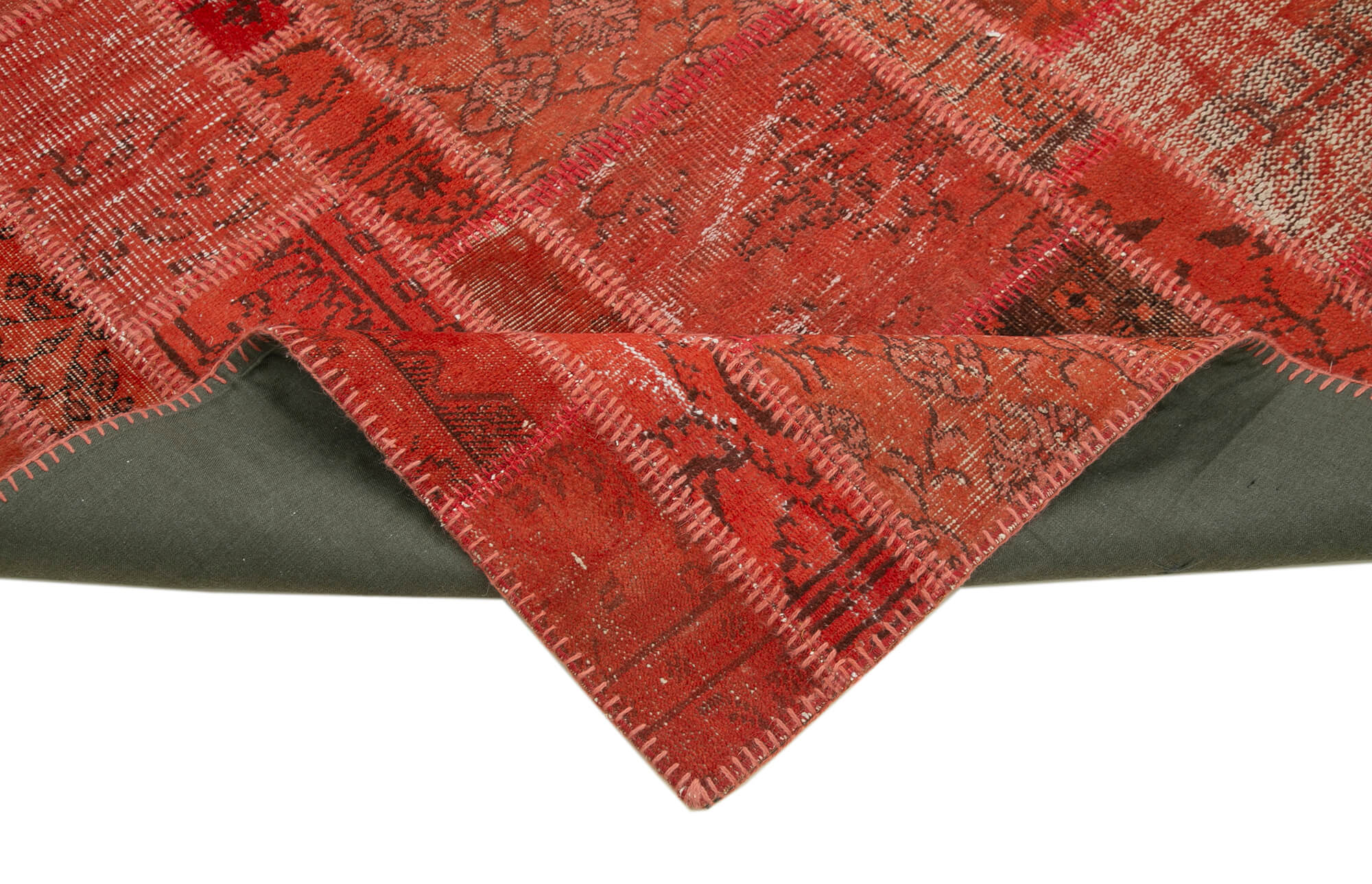 Handmade Wool Area Rug – Kirk Yama Red Patchwork Carpet 4'5''x6'3'' Cotton Wool