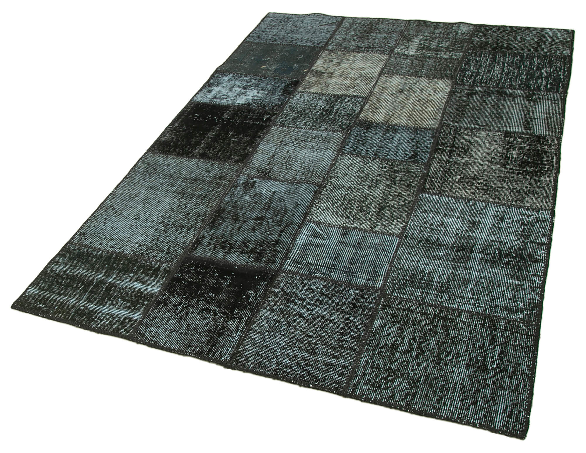 Handmade Patchwork Rug - Black Cotton Wool Vintage Area Rug 4'5'' x 6'8''