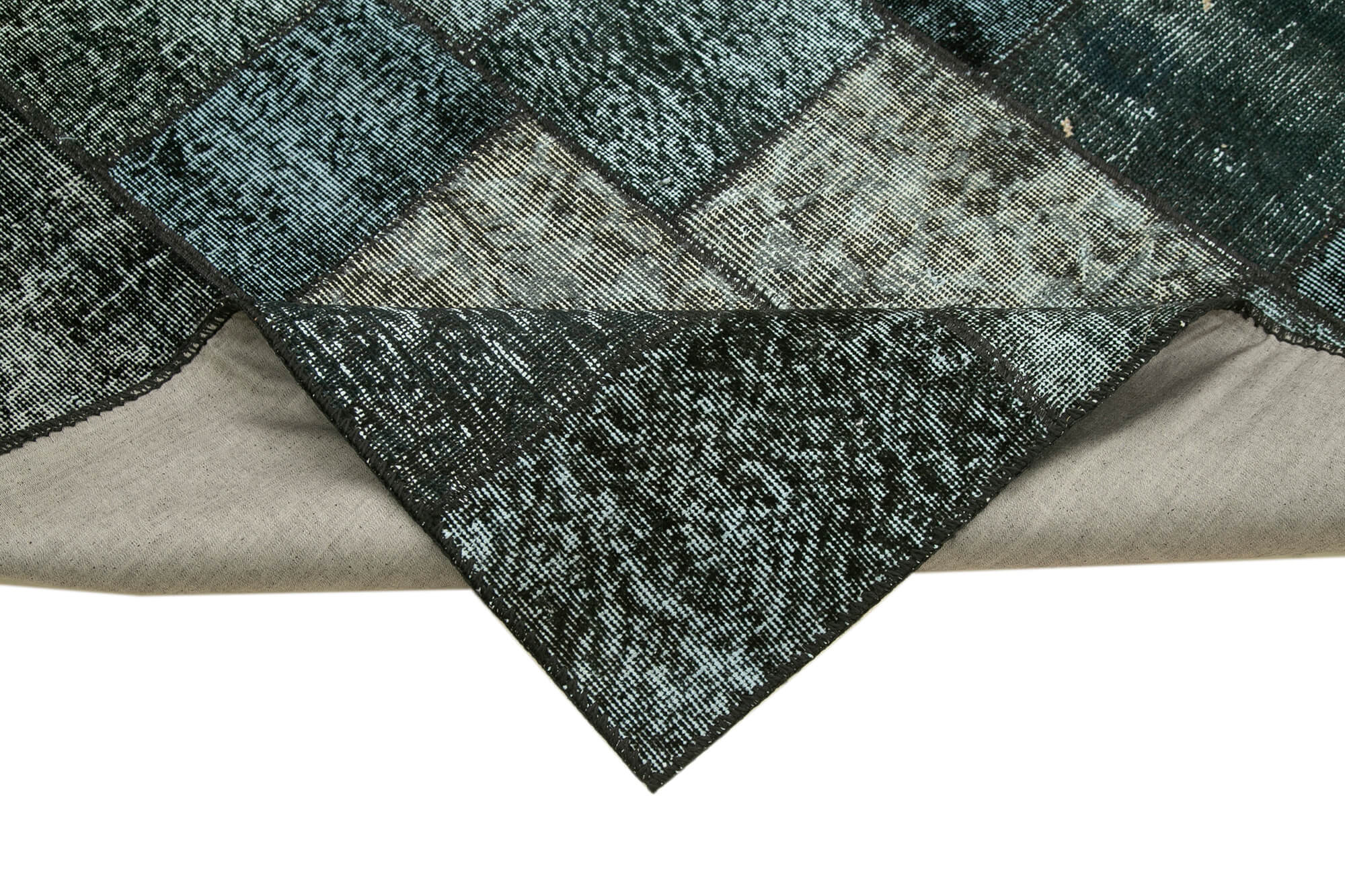 Handmade Patchwork Rug - Black Cotton Wool Vintage Area Rug 4'5'' x 6'8''