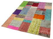 Handmade Area Rug - Blue Patchwork Cotton Wool Soft Wool Floor Rug 4'8''x6'7''