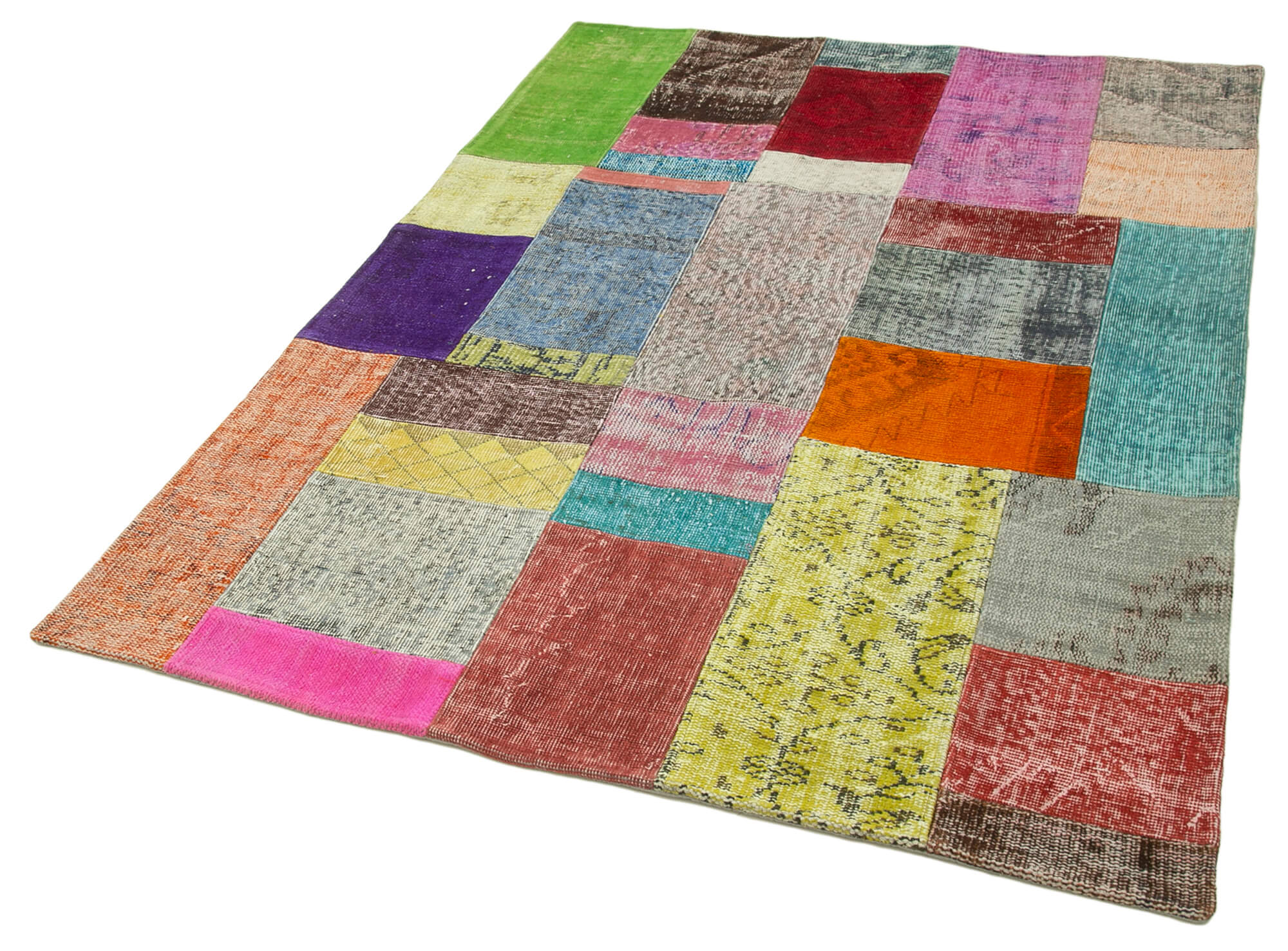 Handmade Area Rug - Blue Patchwork Cotton Wool Soft Wool Floor Rug 4'8''x6'7''