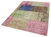 Handmade Area Rug – Blue Patchwork Wool Cotton Vintage Turkish Carpet 4'9''x6'8''