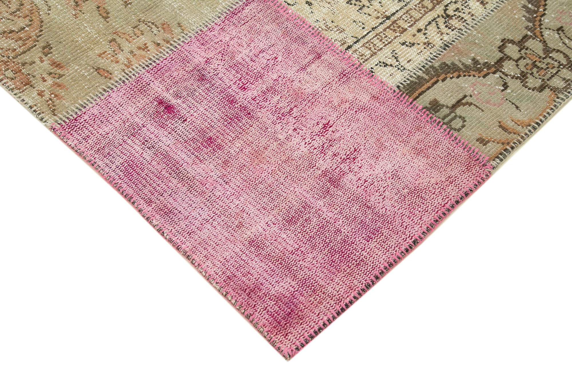 Handmade Area Rug – Blue Patchwork Wool Cotton Vintage Turkish Carpet 4'9''x6'8''