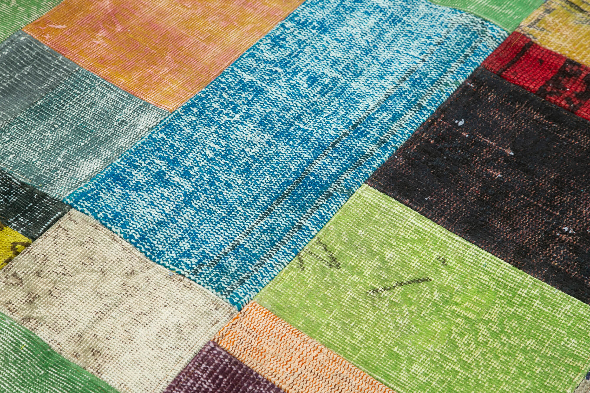Handmade Area Rug – Blue Patchwork Cotton Wool Vintage Hand Woven Carpet 4'8''x6'7''