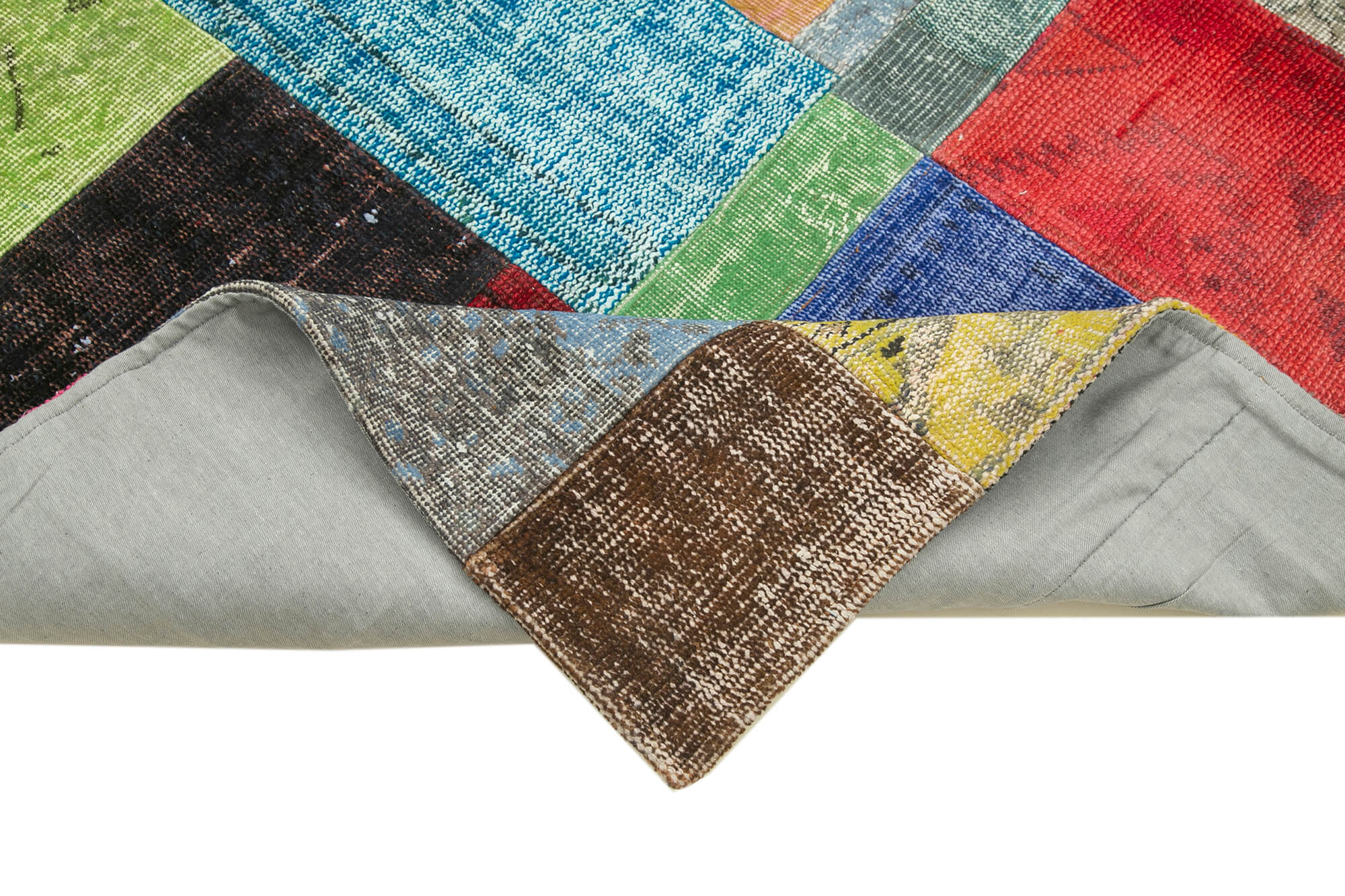 Handmade Area Rug – Blue Patchwork Cotton Wool Vintage Hand Woven Carpet 4'8''x6'7''