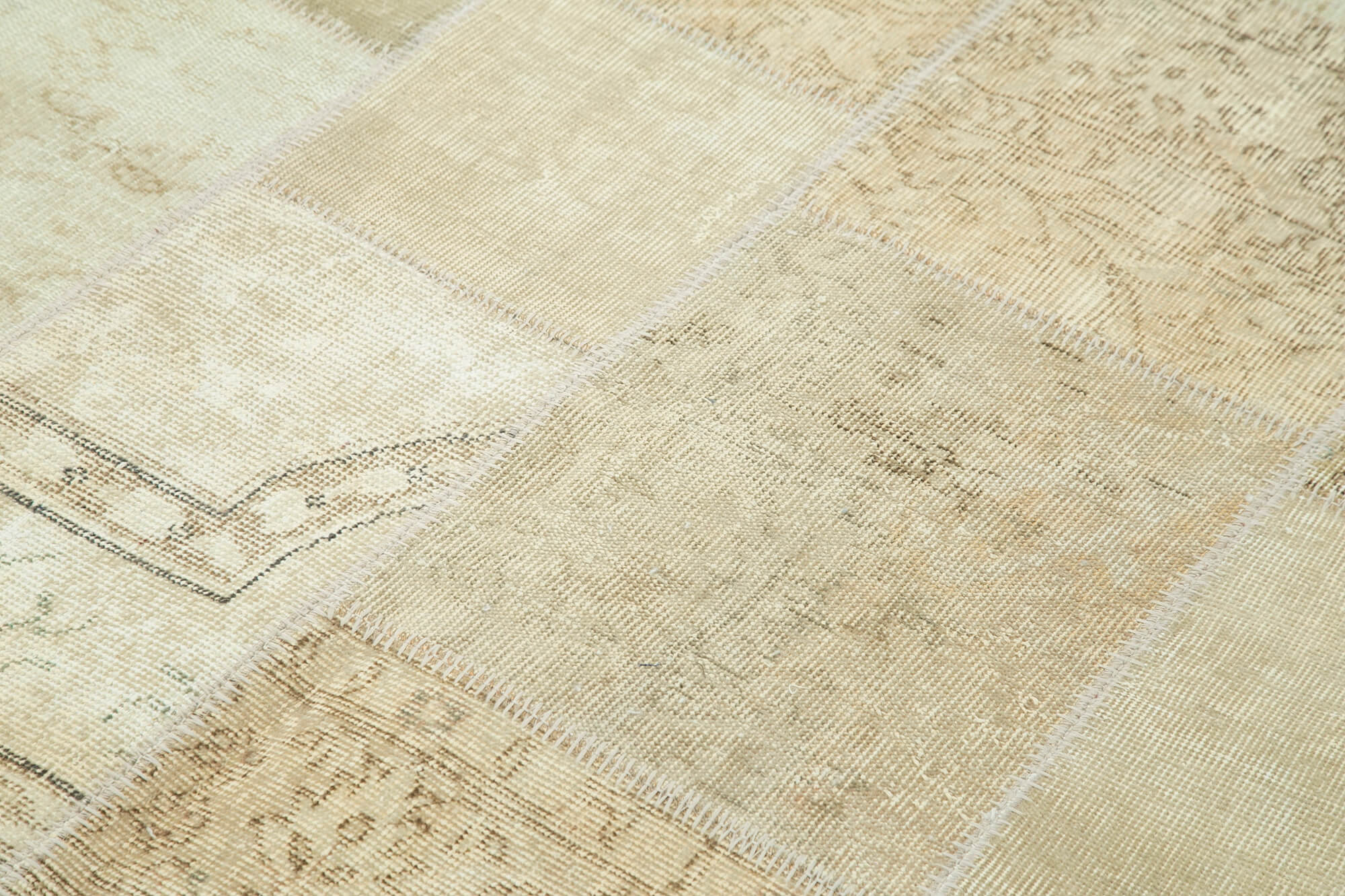 Handmade Area Rug – Beige Patchwork Cotton Wool Vintage Turkish Carpet 4'8''x6'8''