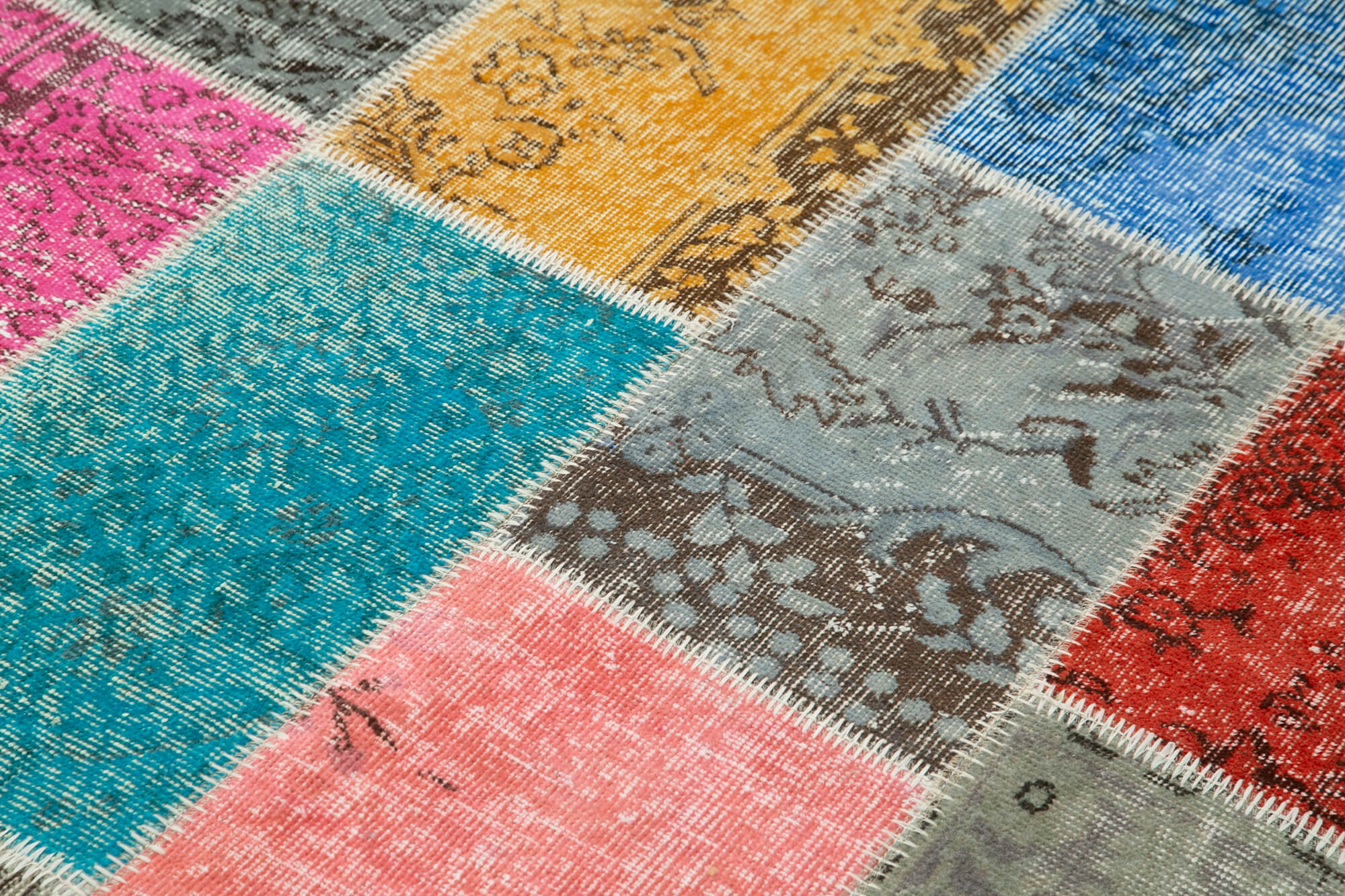 Kirk Yama Blue Patchwork Cotton Wool Handmade Area Rug 4'8'' x 6'6''