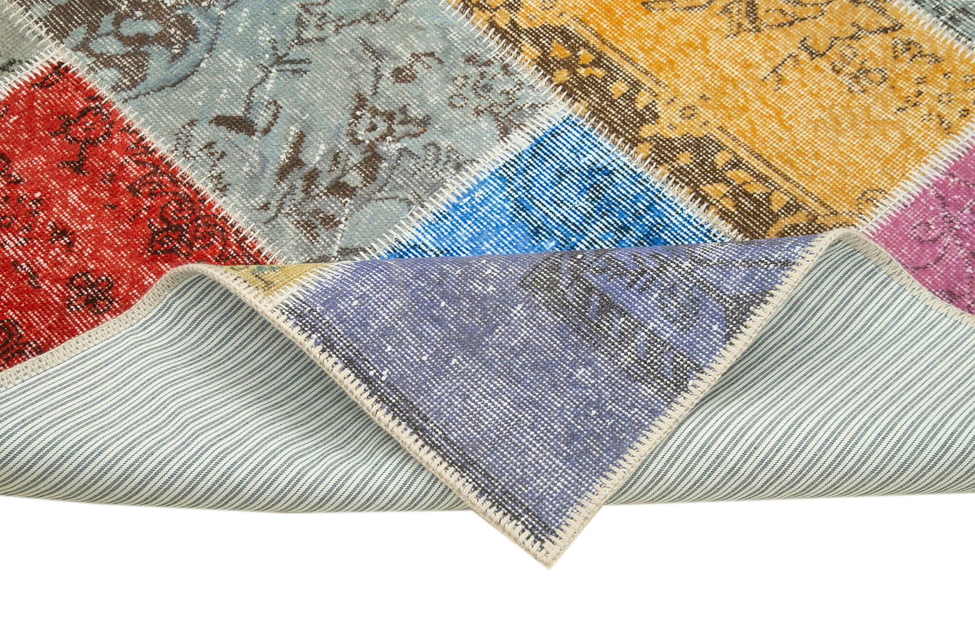 Kirk Yama Blue Patchwork Cotton Wool Handmade Area Rug 4'8'' x 6'6''