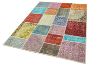 Handmade Patchwork Rug - Blue Area Rug Cotton Wool Vintage Handwoven Carpet 4'8''x6'9''