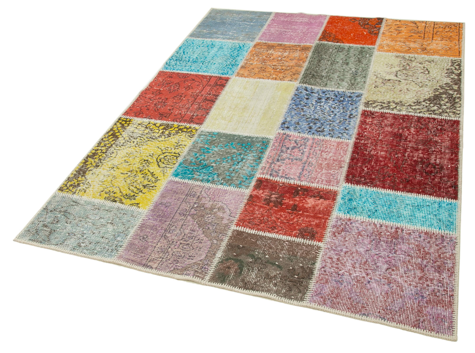 Handmade Patchwork Rug - Blue Area Rug Cotton Wool Vintage Handwoven Carpet 4'8''x6'9''