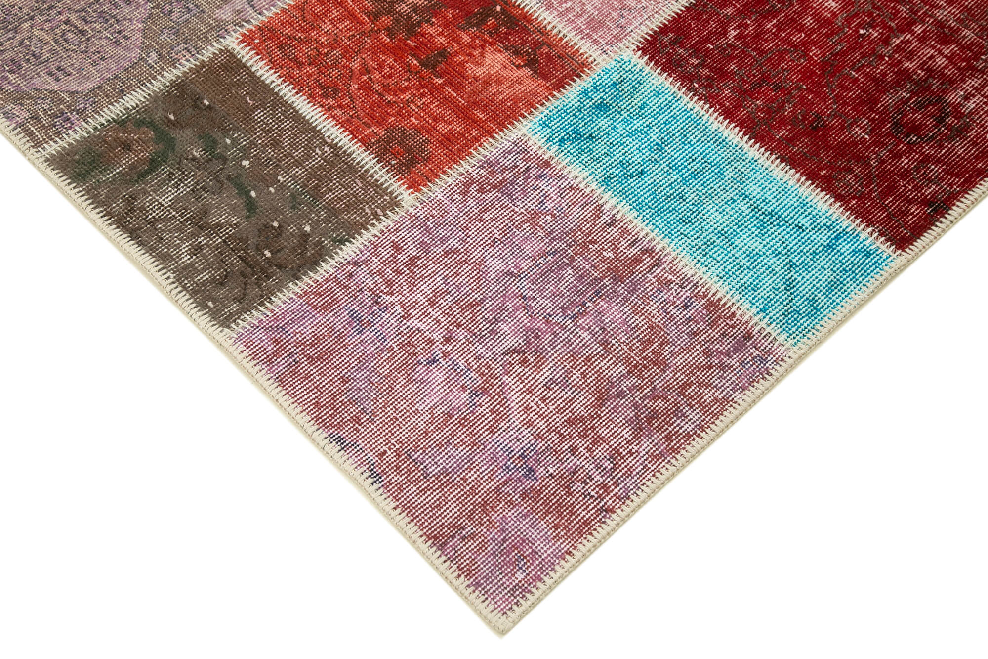 Handmade Patchwork Rug - Blue Area Rug Cotton Wool Vintage Handwoven Carpet 4'8''x6'9''