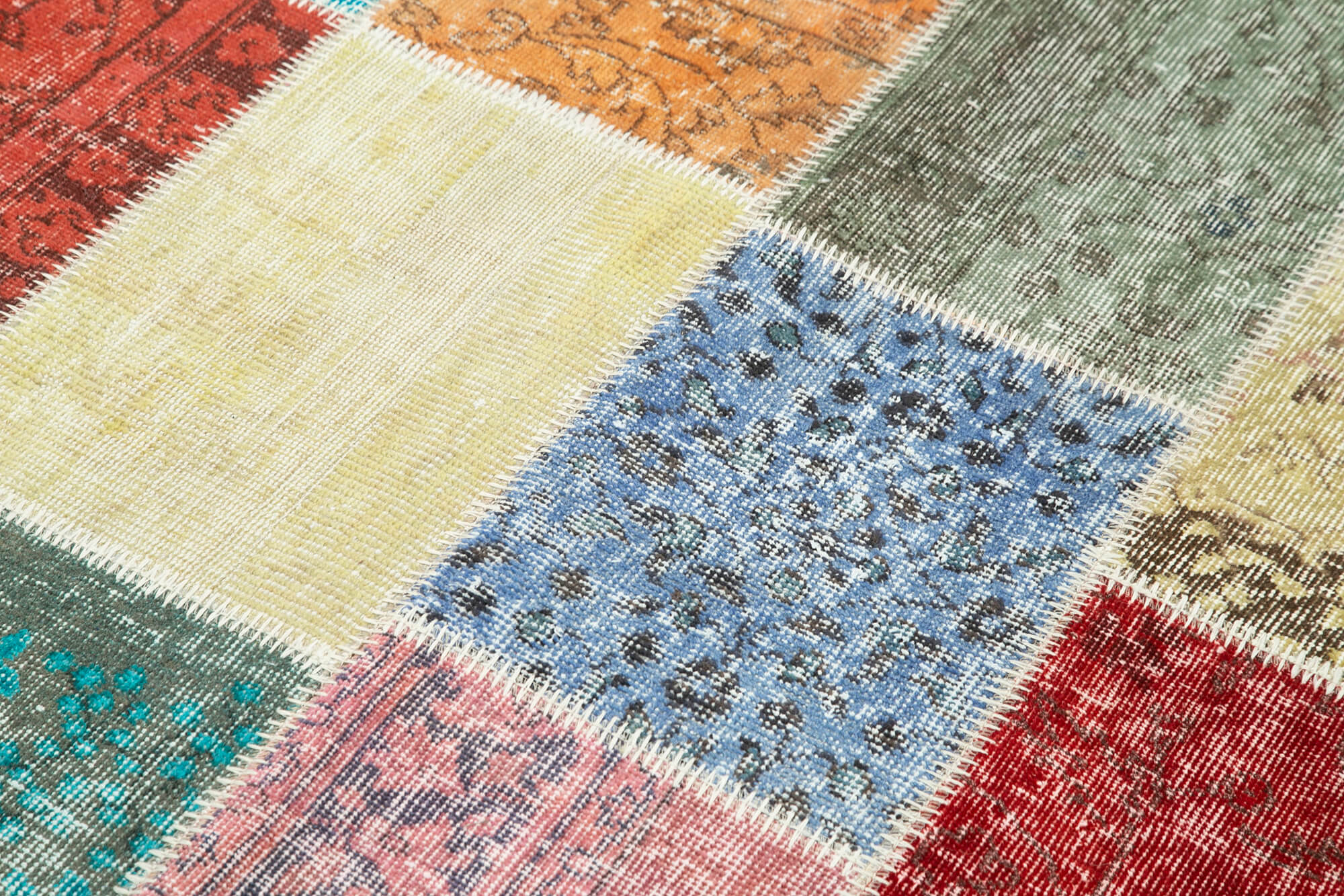 Handmade Patchwork Rug - Blue Area Rug Cotton Wool Vintage Handwoven Carpet 4'8''x6'9''