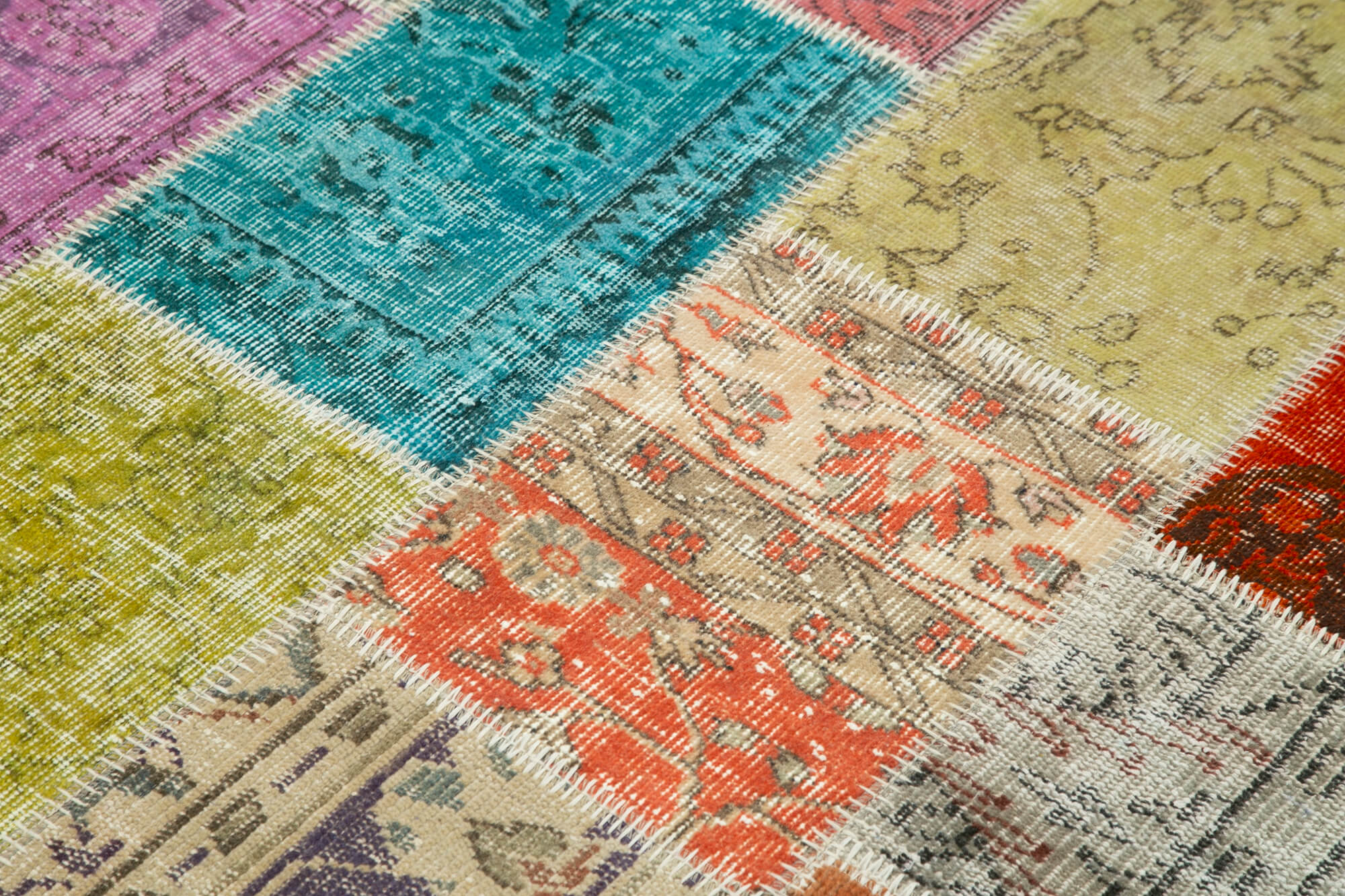 Kirk Yama Blue Patchwork Cotton Wool Handmade Area Rug 4'9'' x 6'8''