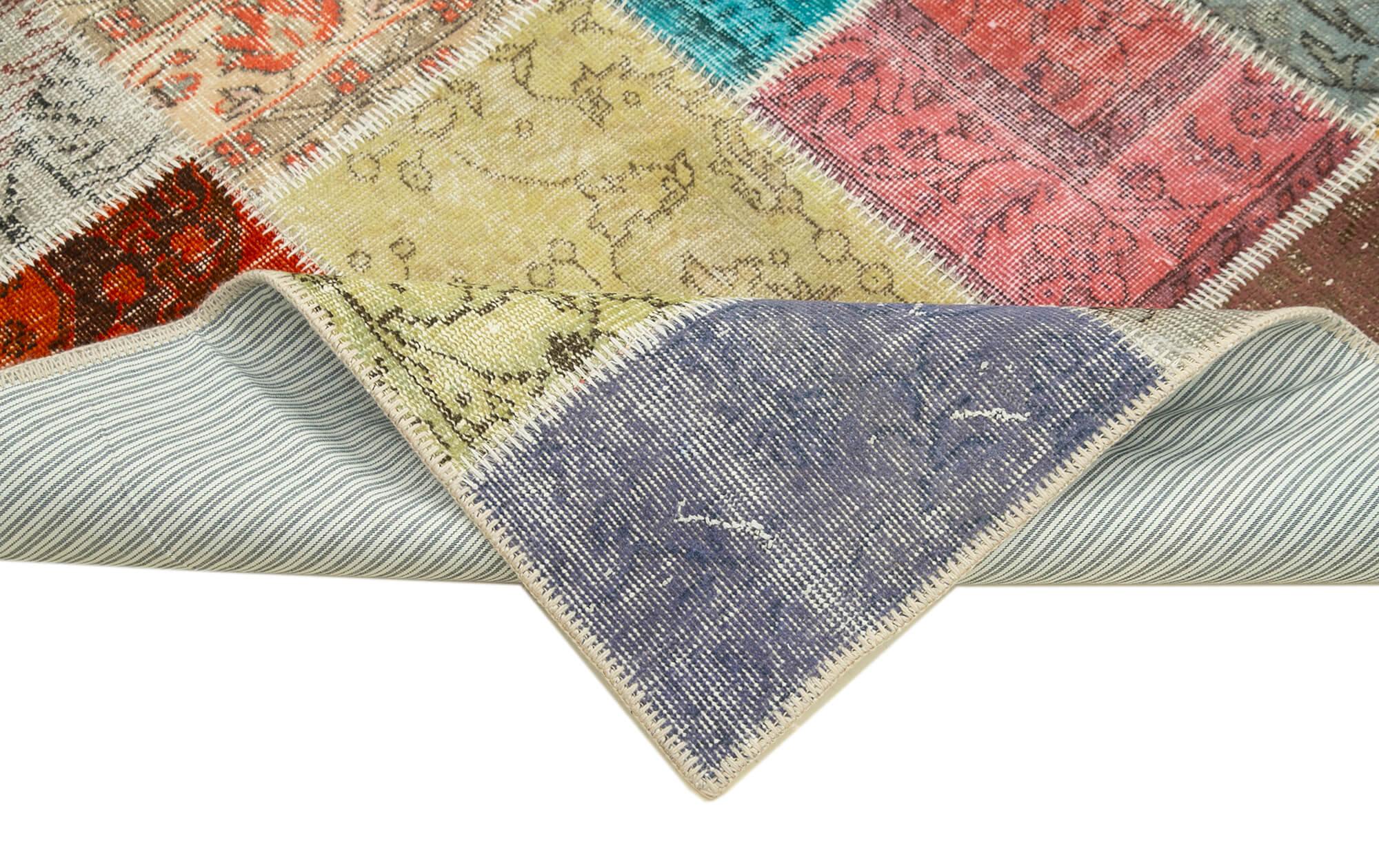 Kirk Yama Blue Patchwork Cotton Wool Handmade Area Rug 4'9'' x 6'8''