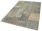Handmade Patchwork Rug - Blue Area Rug Cotton Wool Carpet 4'7''x6'8''