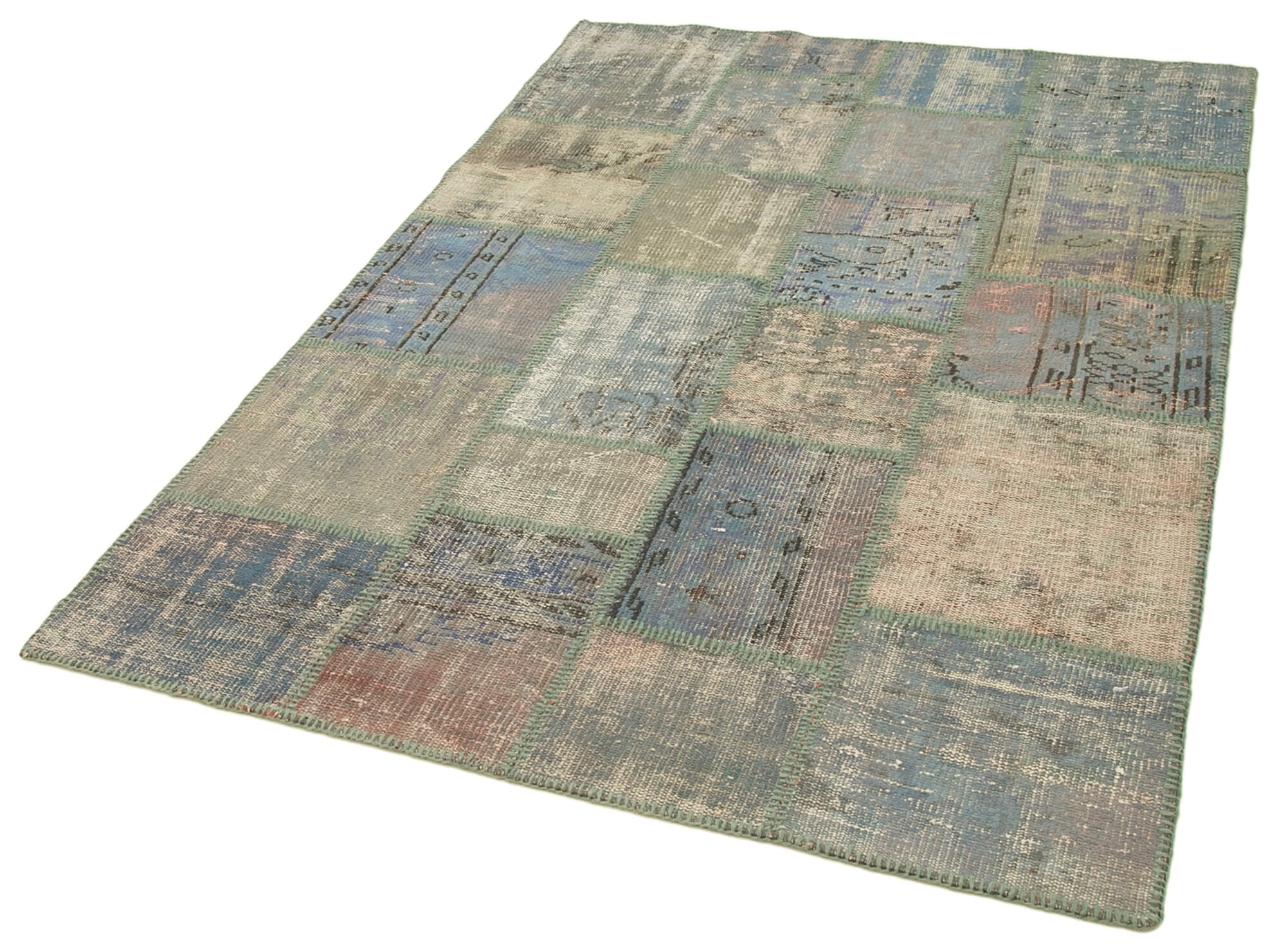 Handmade Patchwork Rug - Blue Area Rug Cotton Wool Carpet 4'7''x6'8''