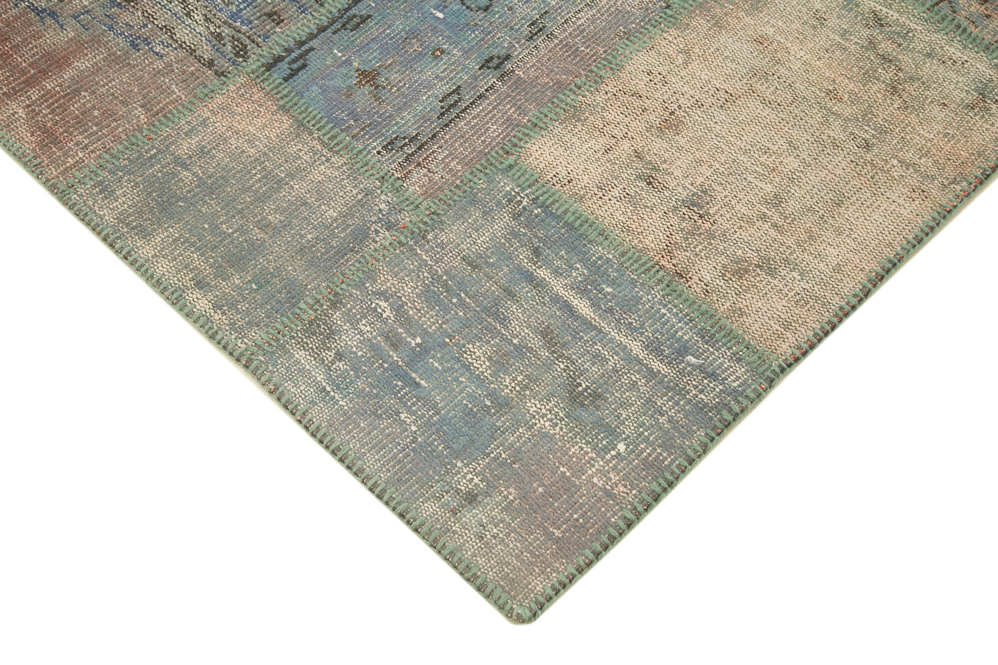 Handmade Patchwork Rug - Blue Area Rug Cotton Wool Carpet 4'7''x6'8''