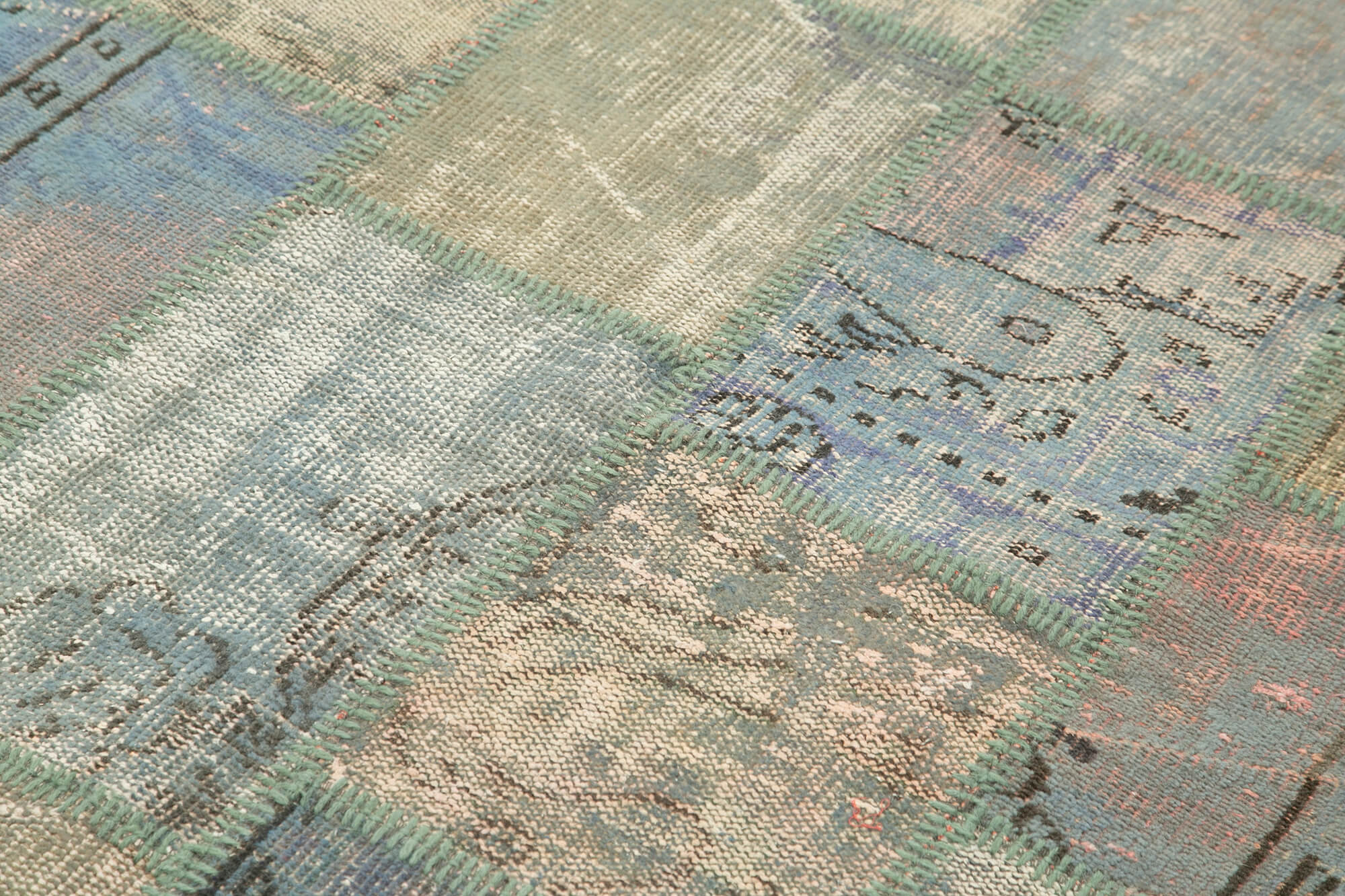 Handmade Patchwork Rug - Blue Area Rug Cotton Wool Carpet 4'7''x6'8''