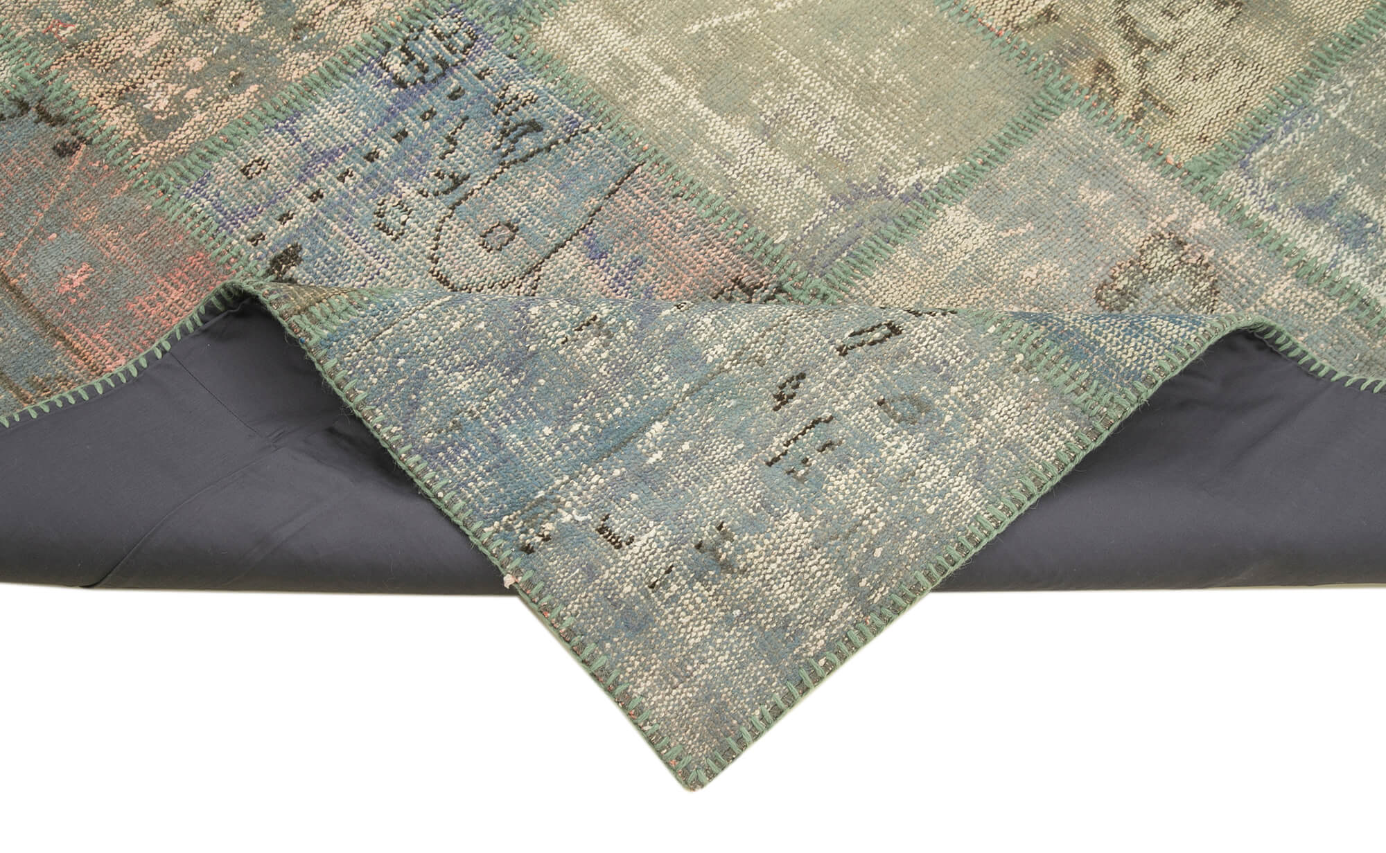 Handmade Patchwork Rug - Blue Area Rug Cotton Wool Carpet 4'7''x6'8''