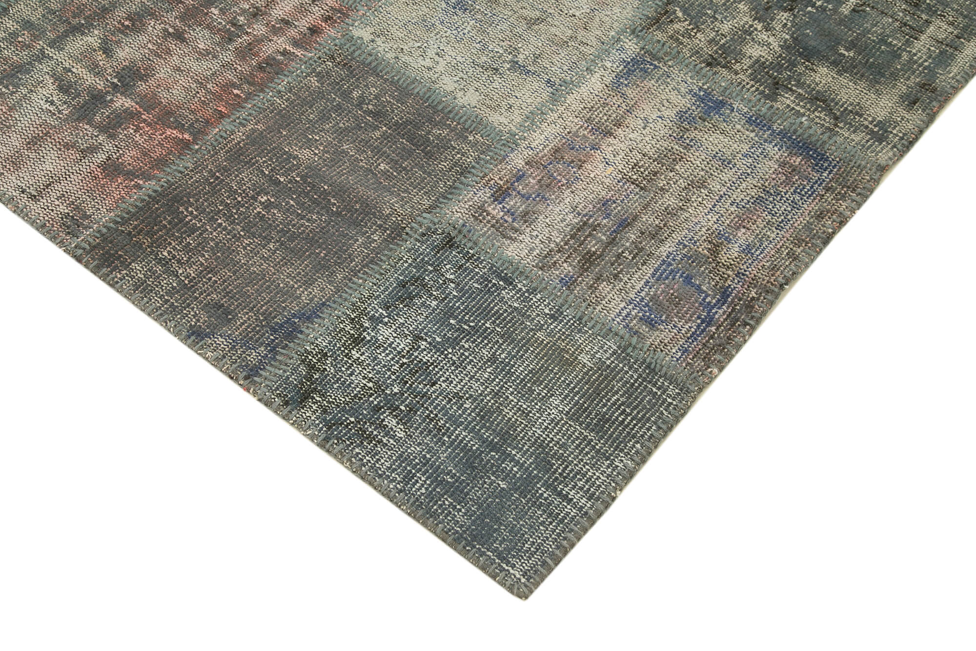 Handmade Area Rug - Kirk Yama Grey Patchwork Cotton Wool Carpet 4'11'' x 6'11''