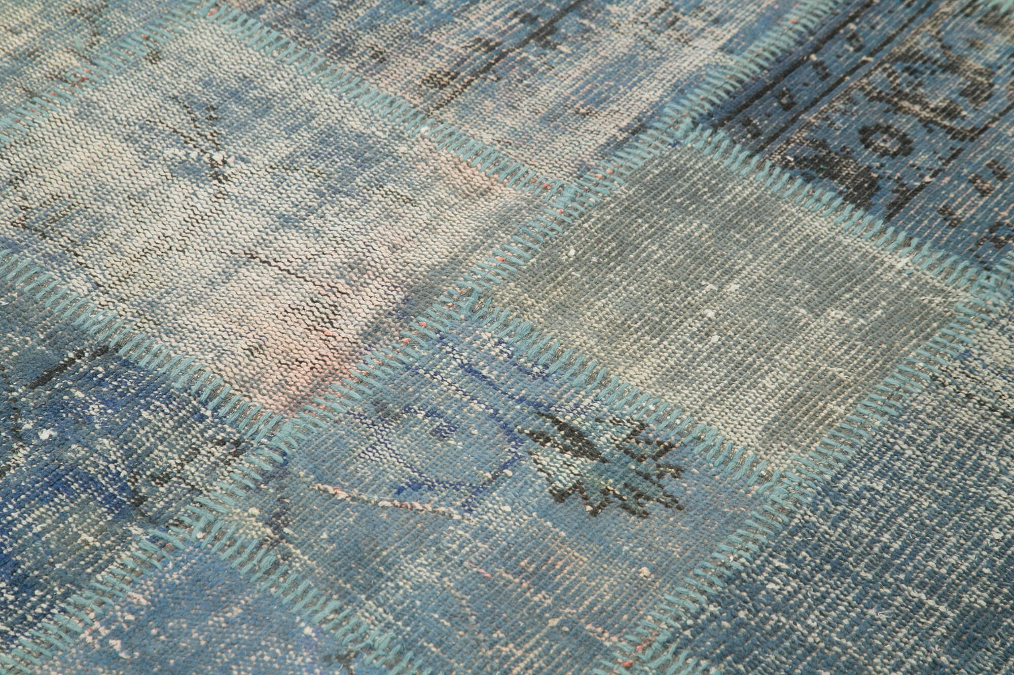 Handmade Area Rug – Blue Patchwork Cotton Wool Carpet 4'11''x6'10'' Durable Soft Blend