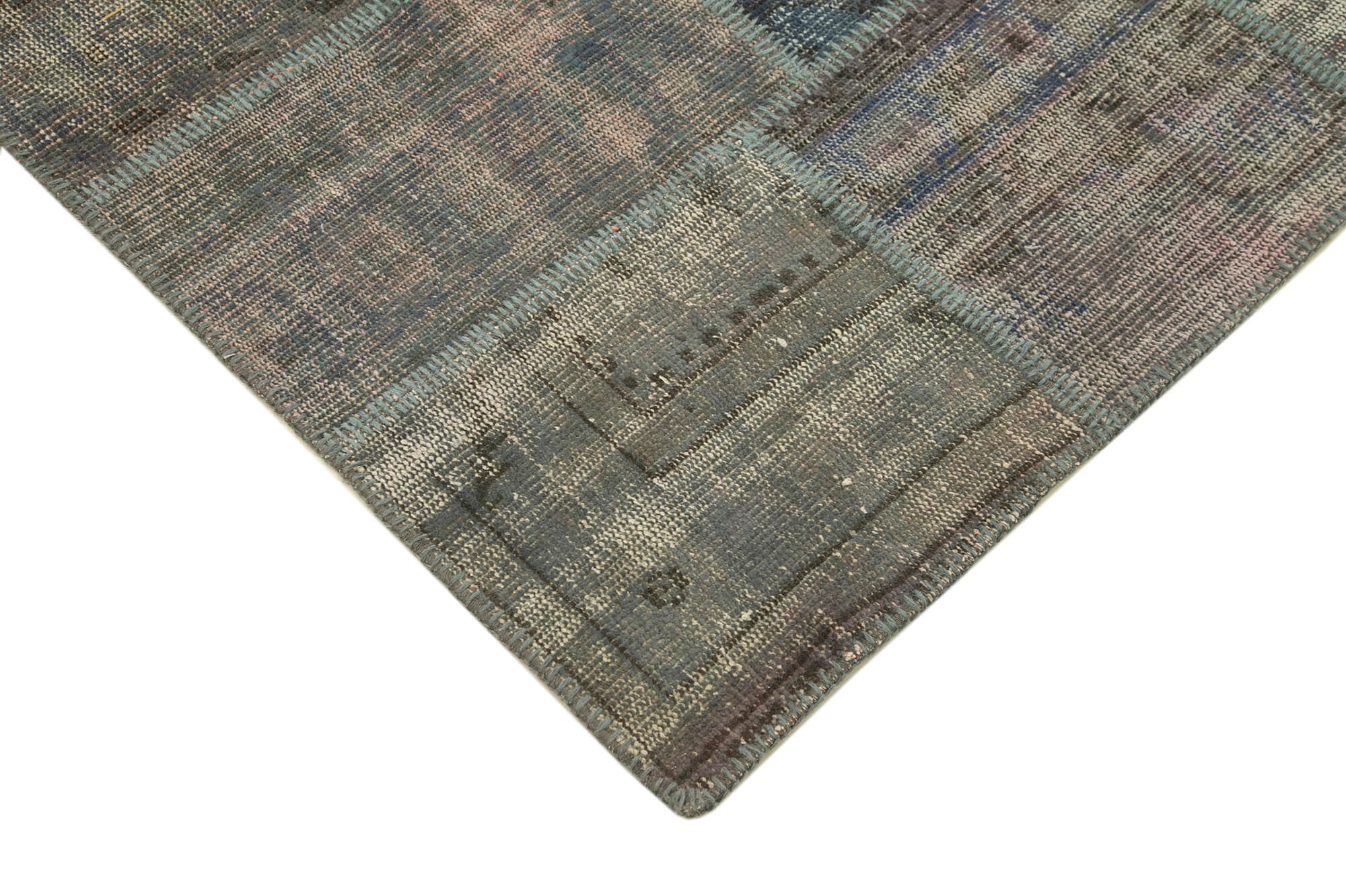 Handmade Area Rug – Grey Patchwork Cotton Wool Vintage Handwoven Carpet 4'11''x6'10''
