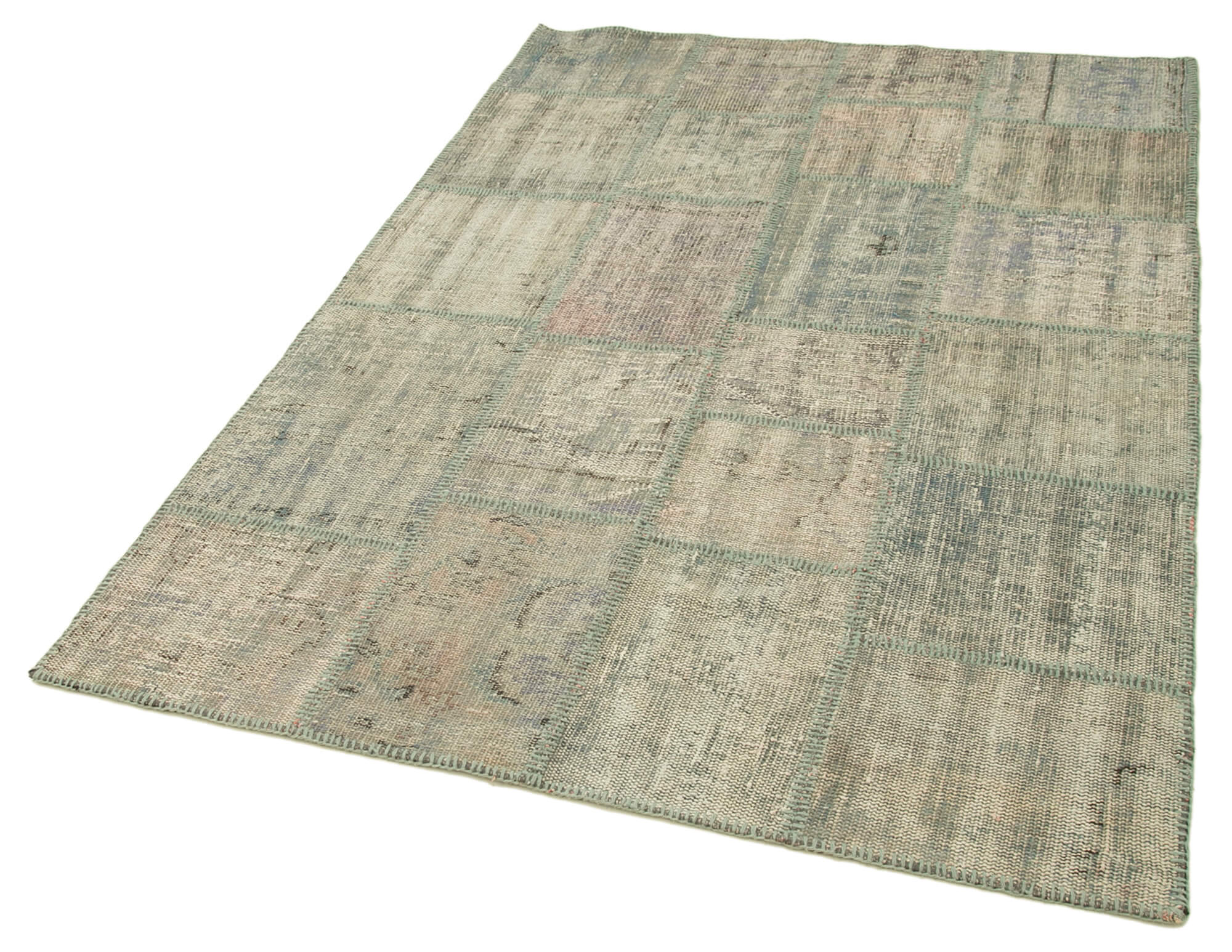 Handmade Patchwork Rug - Kirk Yama Grey Cotton Wool Carpet 4'7''x6'9''