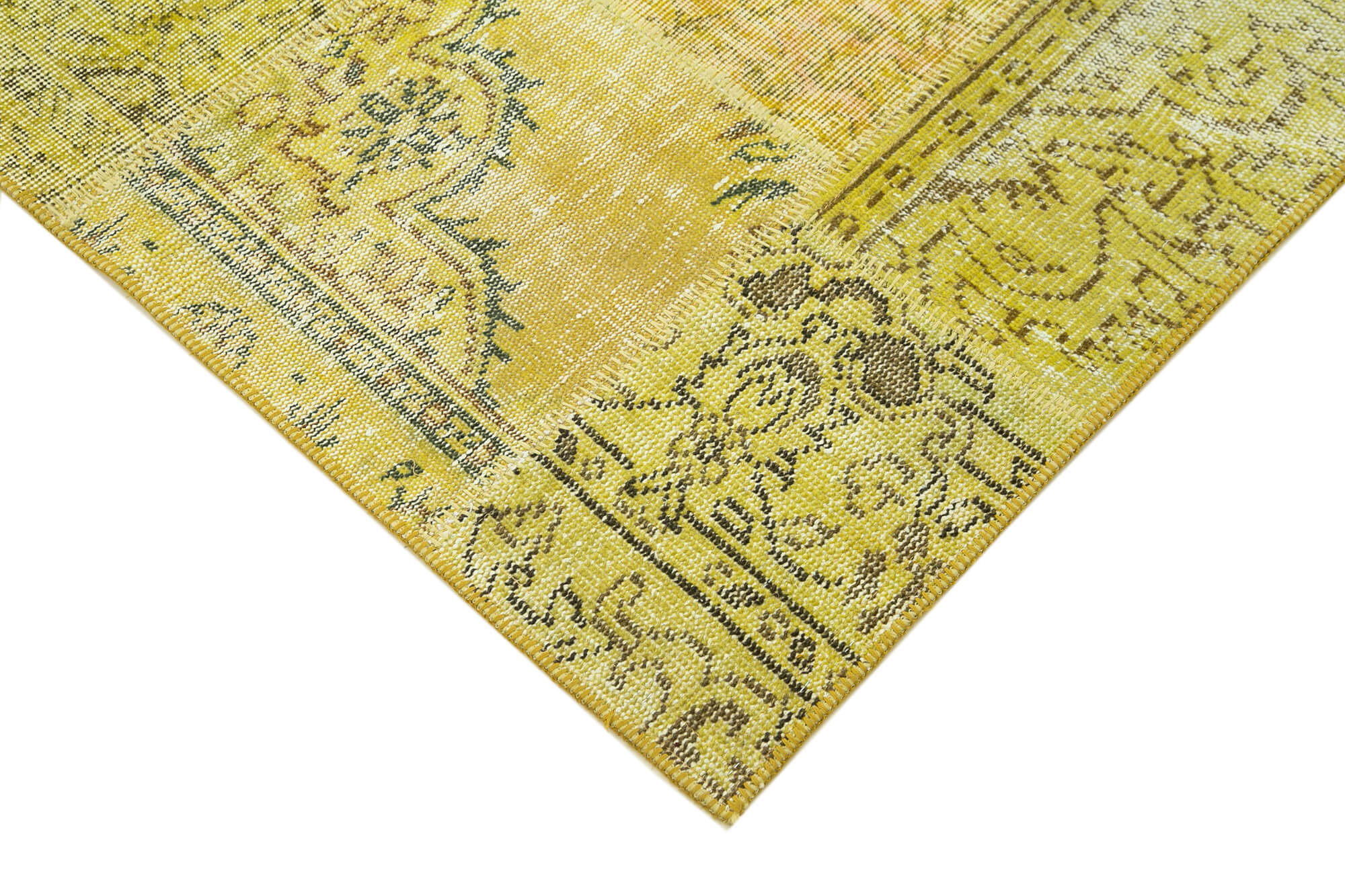 Handmade Patchwork Rug - Yellow Cotton Wool Rug, Vintage Turkish Carpet 4'0''x5'9''