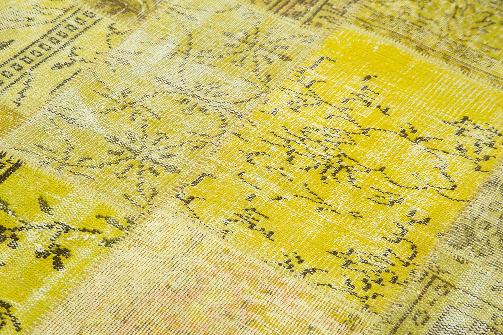 Handmade Patchwork Rug - Yellow Cotton Wool Rug, Vintage Turkish Carpet 4'0''x5'9''