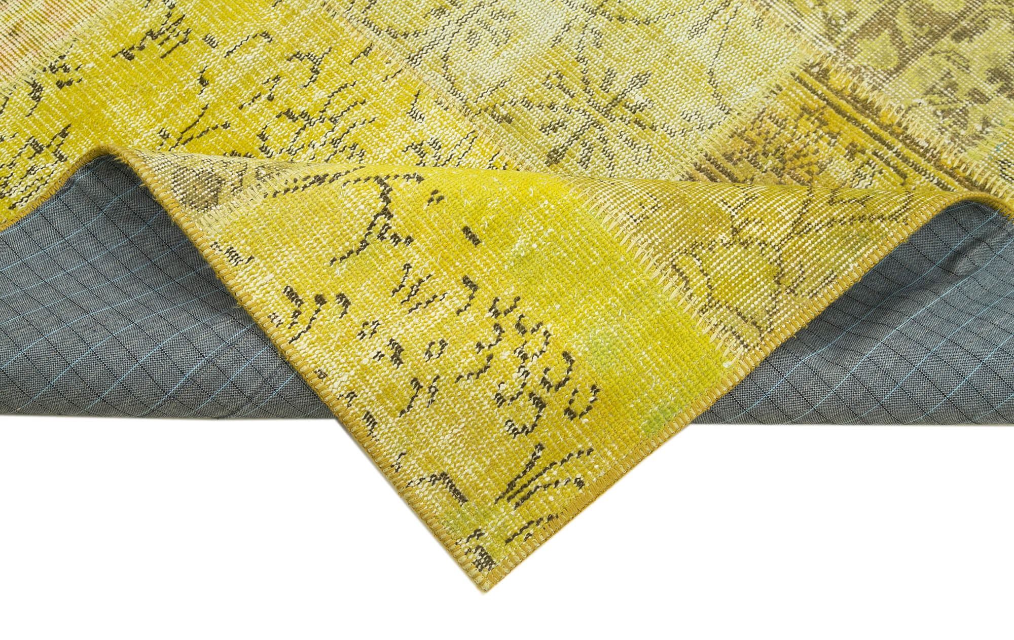 Handmade Patchwork Rug - Yellow Cotton Wool Rug, Vintage Turkish Carpet 4'0''x5'9''