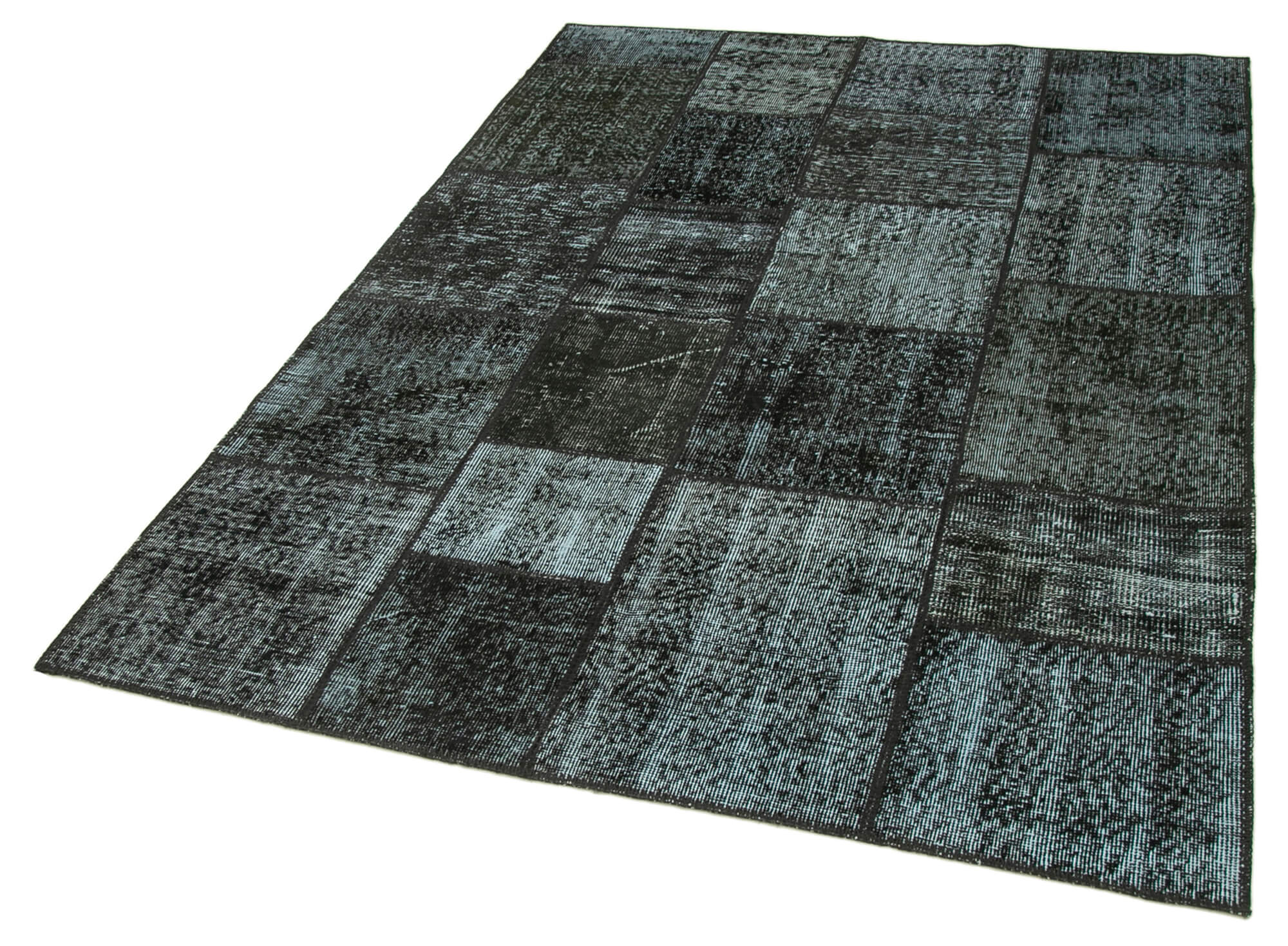 Handmade Area Rug - Kirk Yama Black Patchwork Cotton Wool 4'9''x6'8''