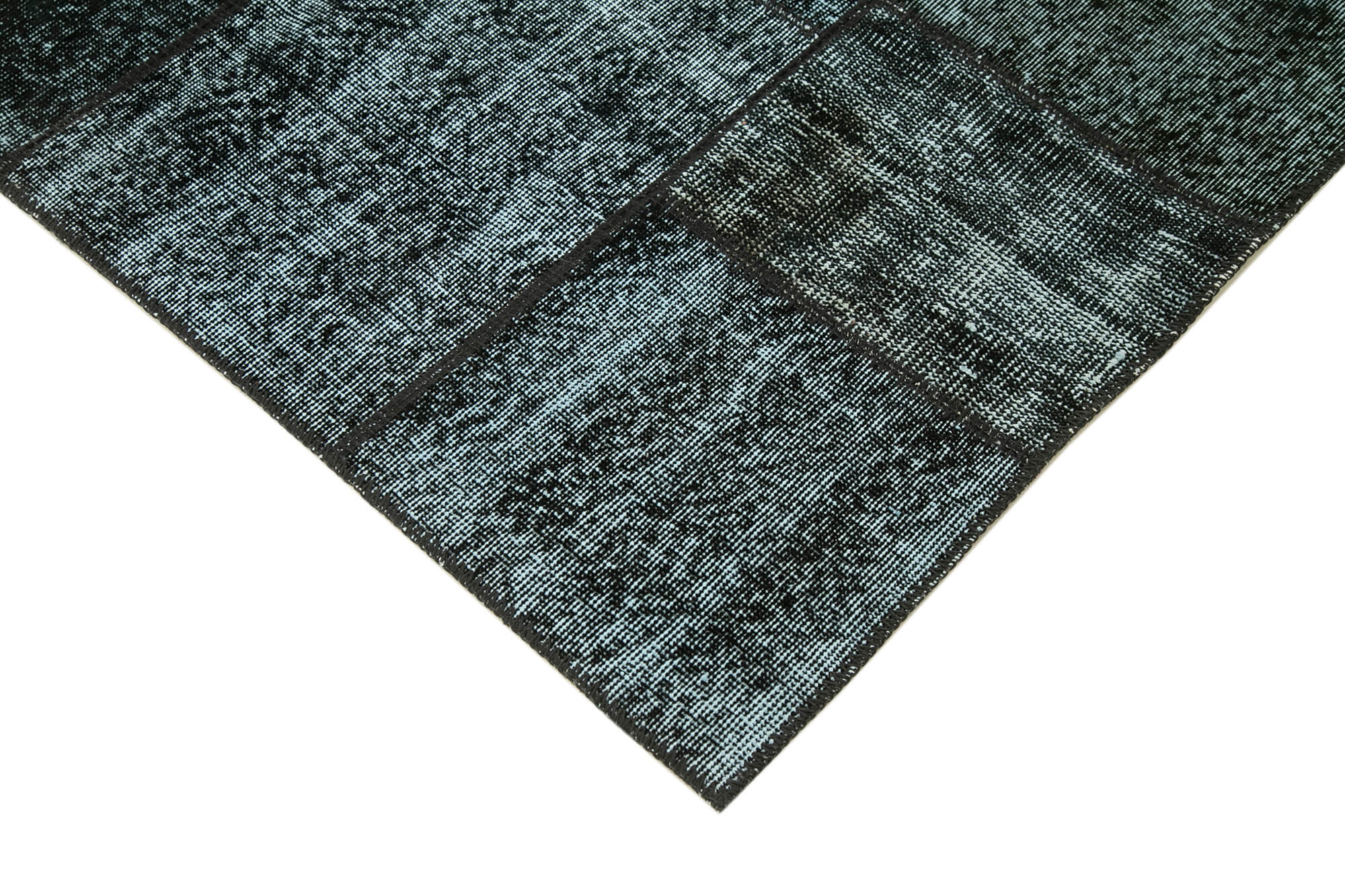 Handmade Area Rug - Kirk Yama Black Patchwork Cotton Wool 4'9''x6'8''