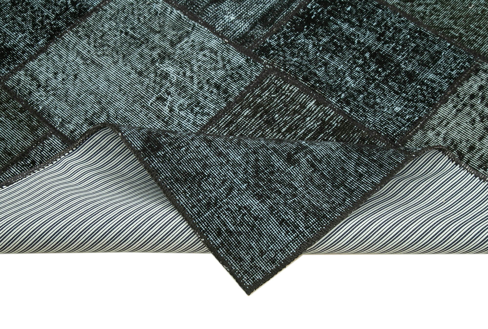 Handmade Area Rug - Kirk Yama Black Patchwork Cotton Wool 4'9''x6'8''