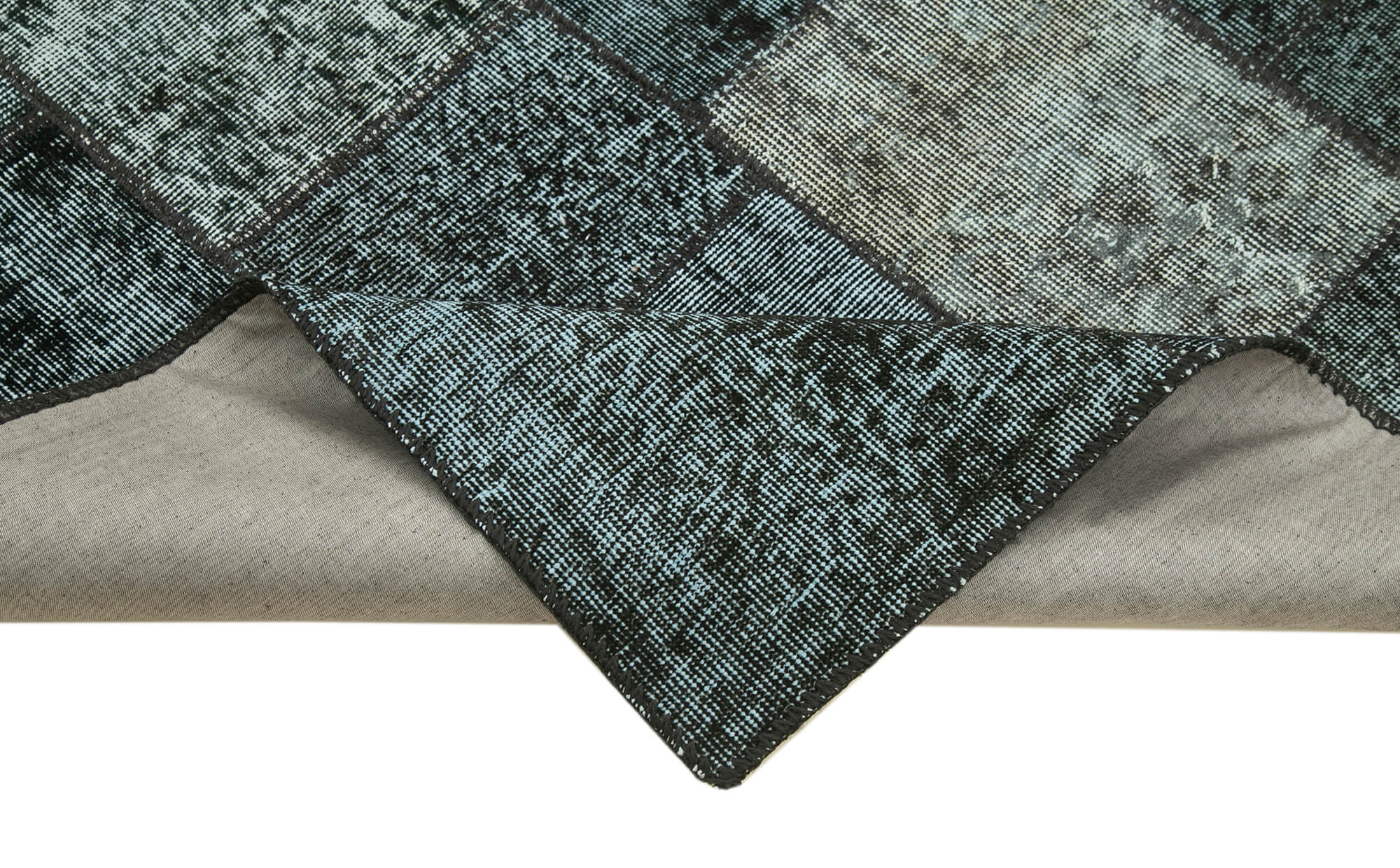 Handmade Area Rug – Black Patchwork Cotton Wool Vintage Handwoven Carpet 4'5''x6'8''