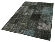 Handmade Patchwork Rug - Black Cotton Wool Vintage Area Rug 4x6 Feet