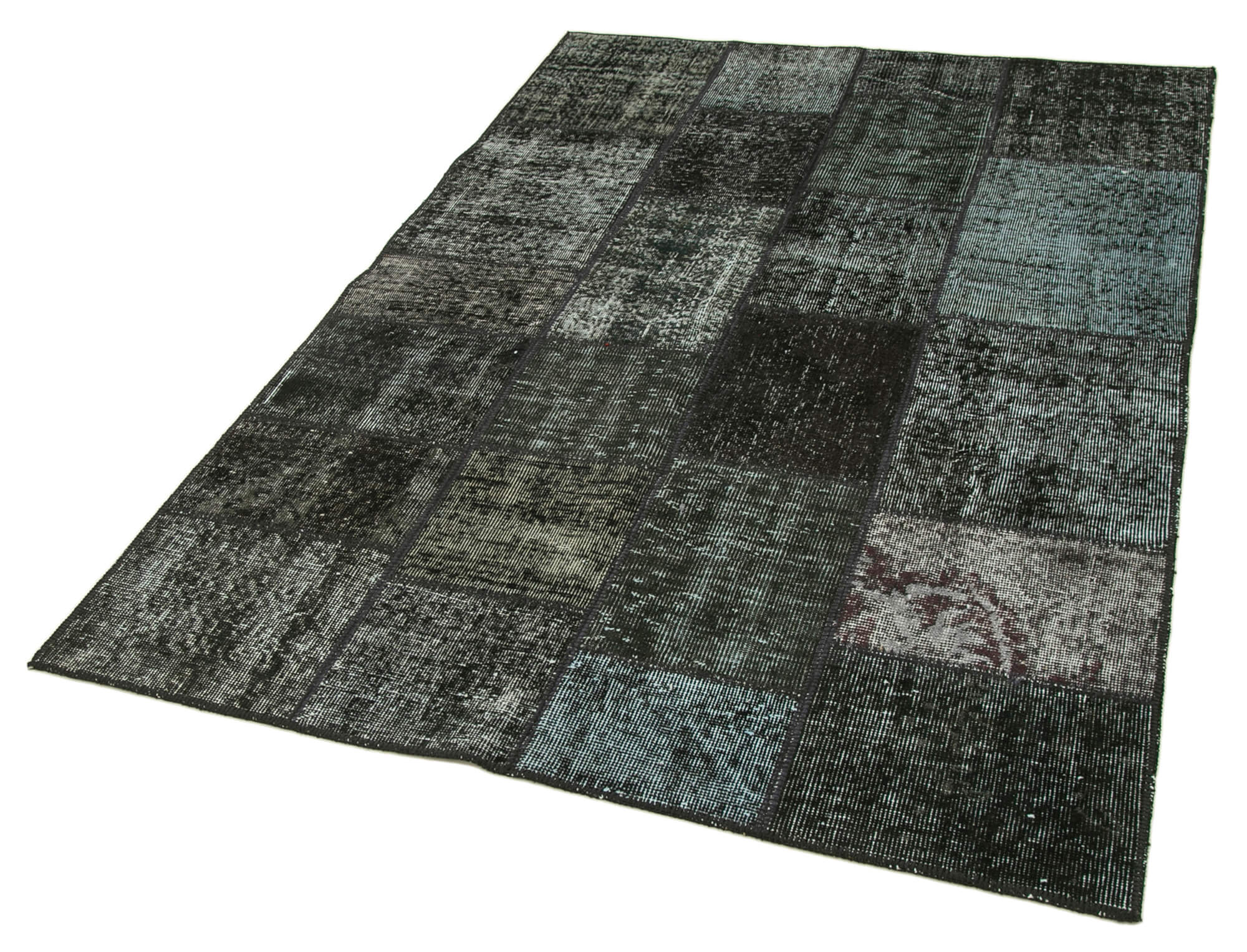 Handmade Patchwork Rug - Black Cotton Wool Vintage Area Rug 4x6 Feet