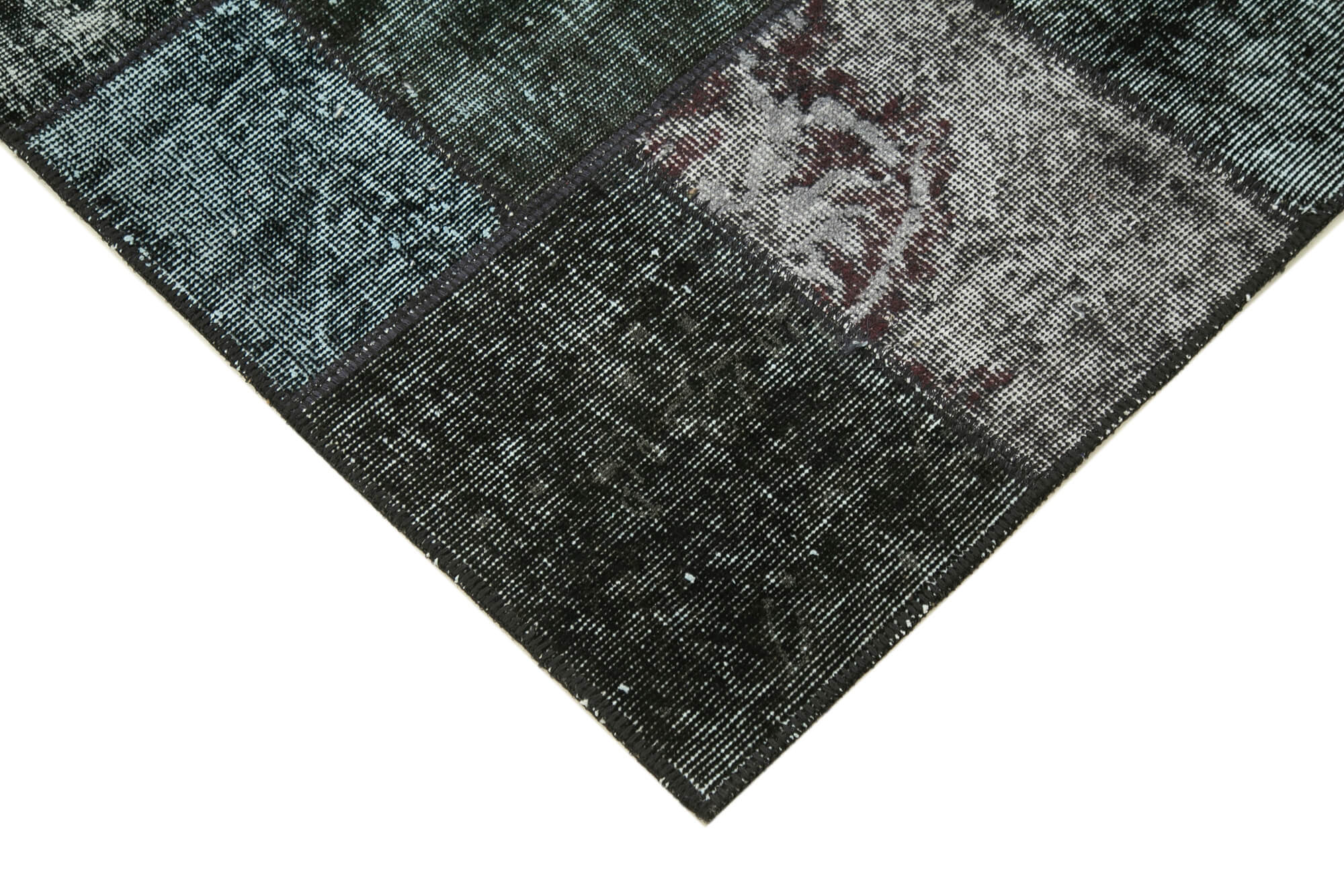 Handmade Patchwork Rug - Black Cotton Wool Vintage Area Rug 4x6 Feet