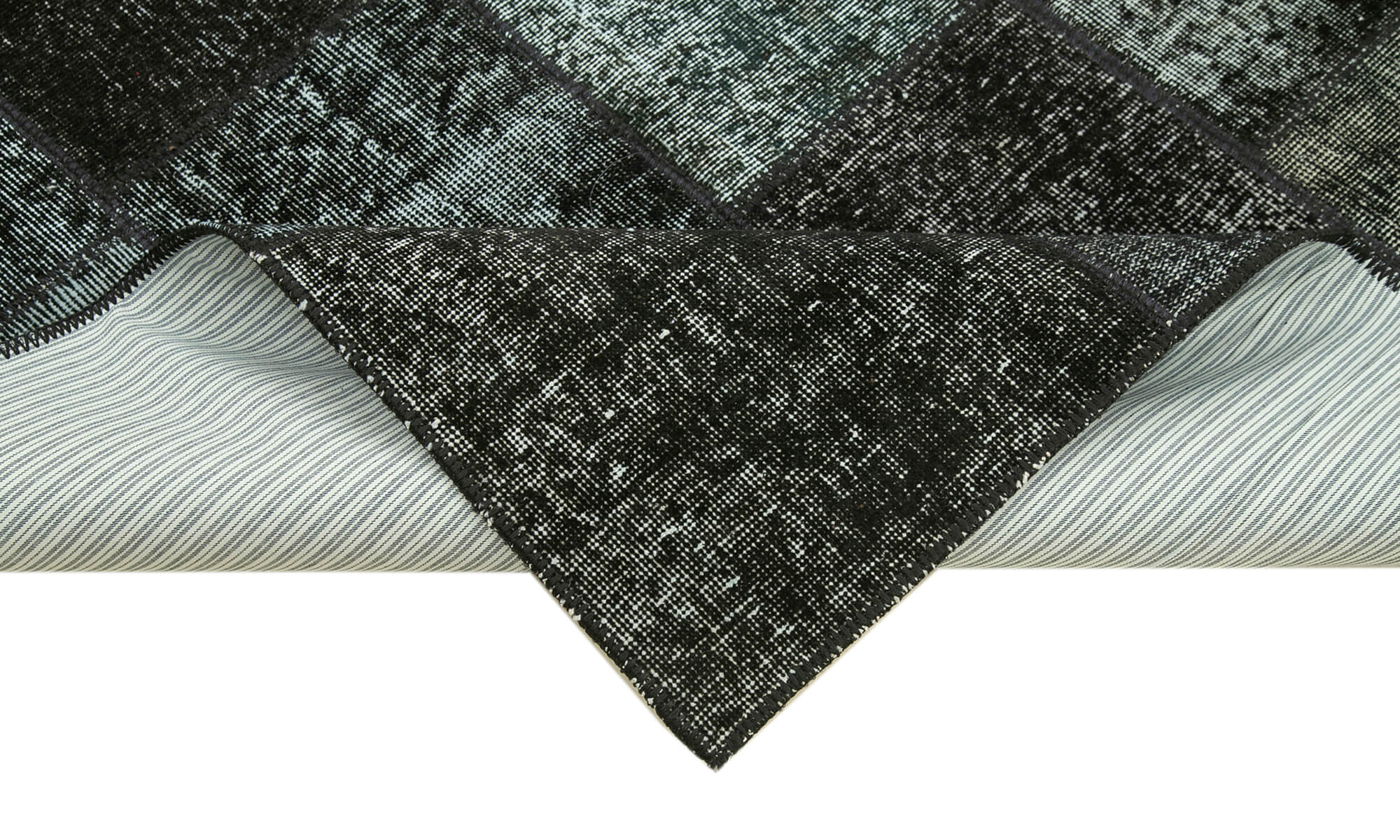 Handmade Patchwork Rug - Black Cotton Wool Vintage Area Rug 4x6 Feet