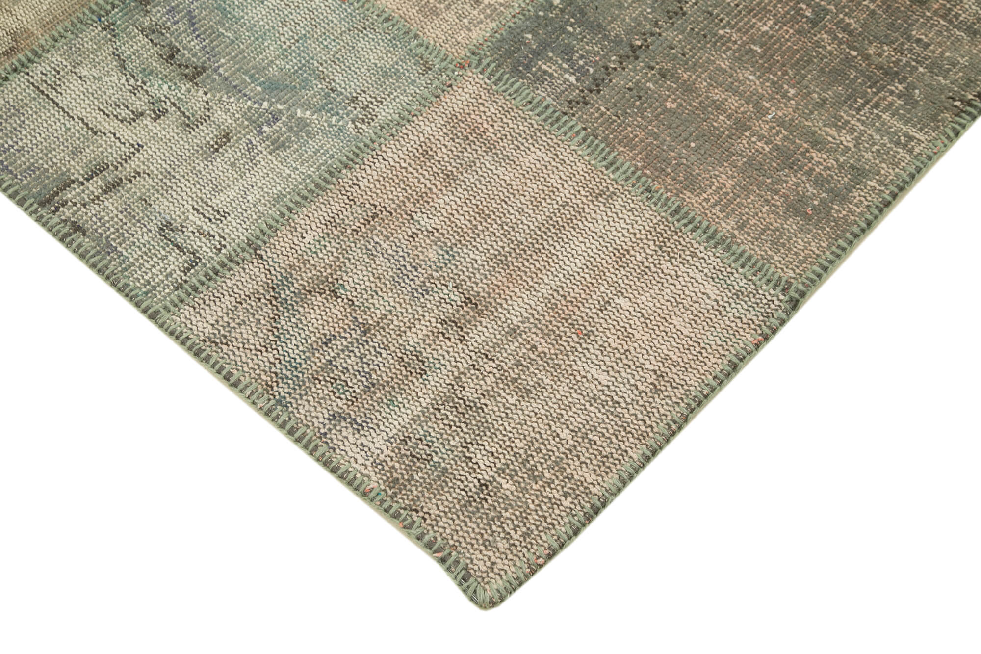 Handmade Area Rug - Kirk Yama Grey Patchwork Cotton Wool Vintage Carpet 4'7''x6'8''