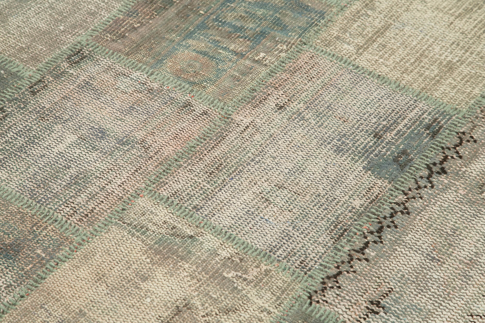 Handmade Area Rug - Kirk Yama Grey Patchwork Cotton Wool Vintage Carpet 4'7''x6'8''