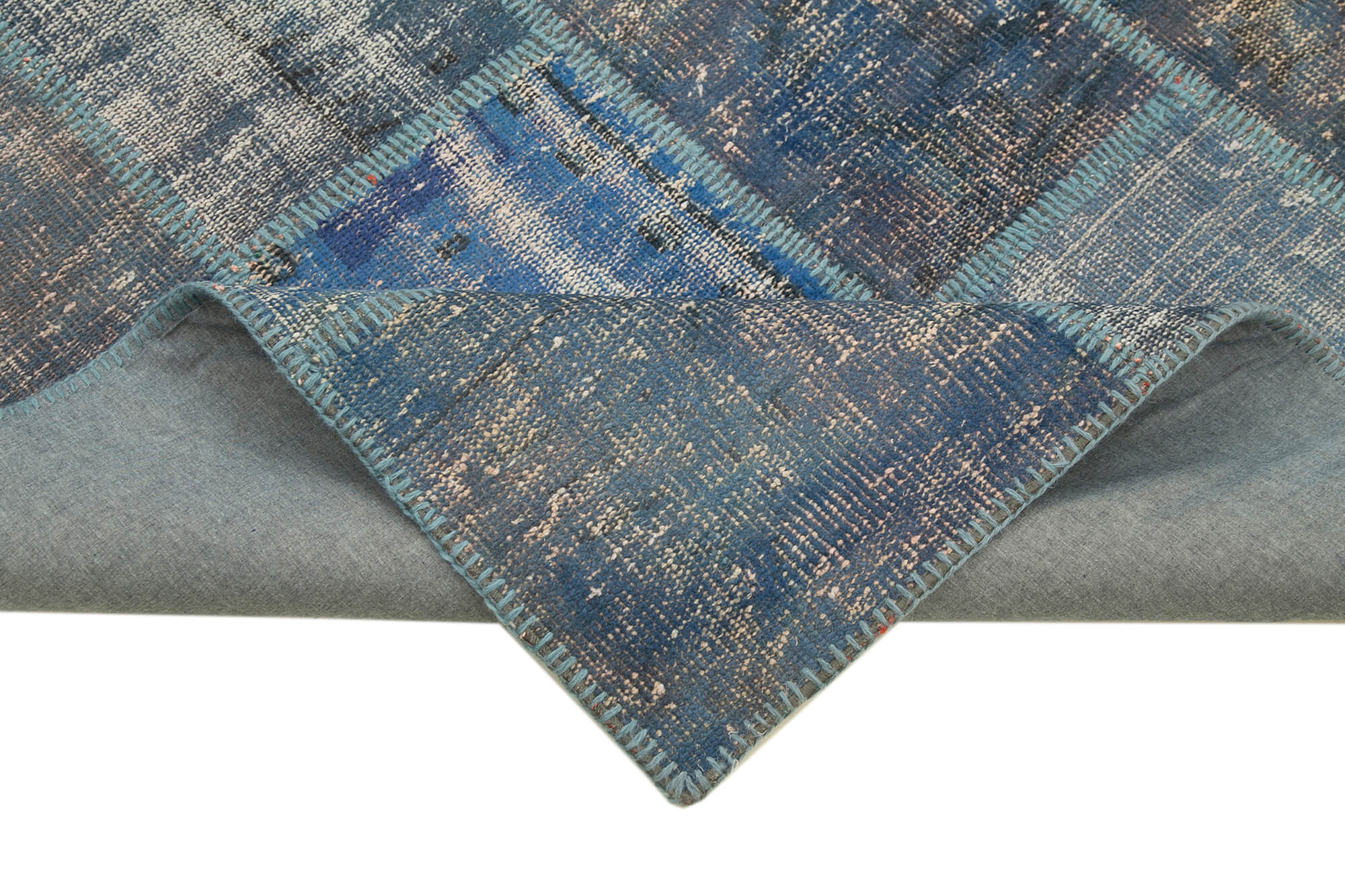 Handmade Area Rug - Blue Patchwork Cotton Wool Turkish Wool Rug 4'8''x6'9''