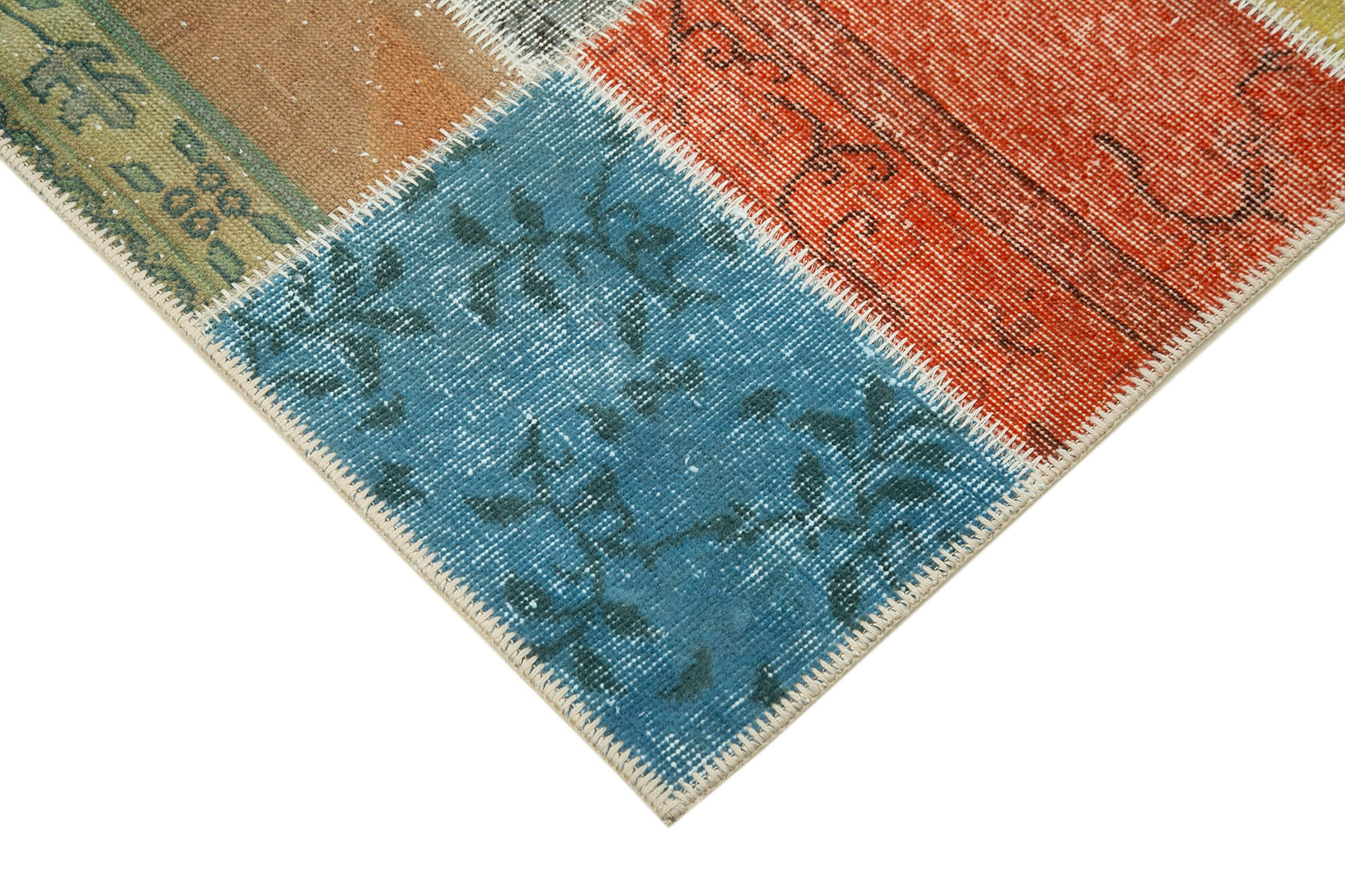 Kirk Yama Blue Patchwork Cotton Wool Handmade Area Rug 4'9'' x 6'6''