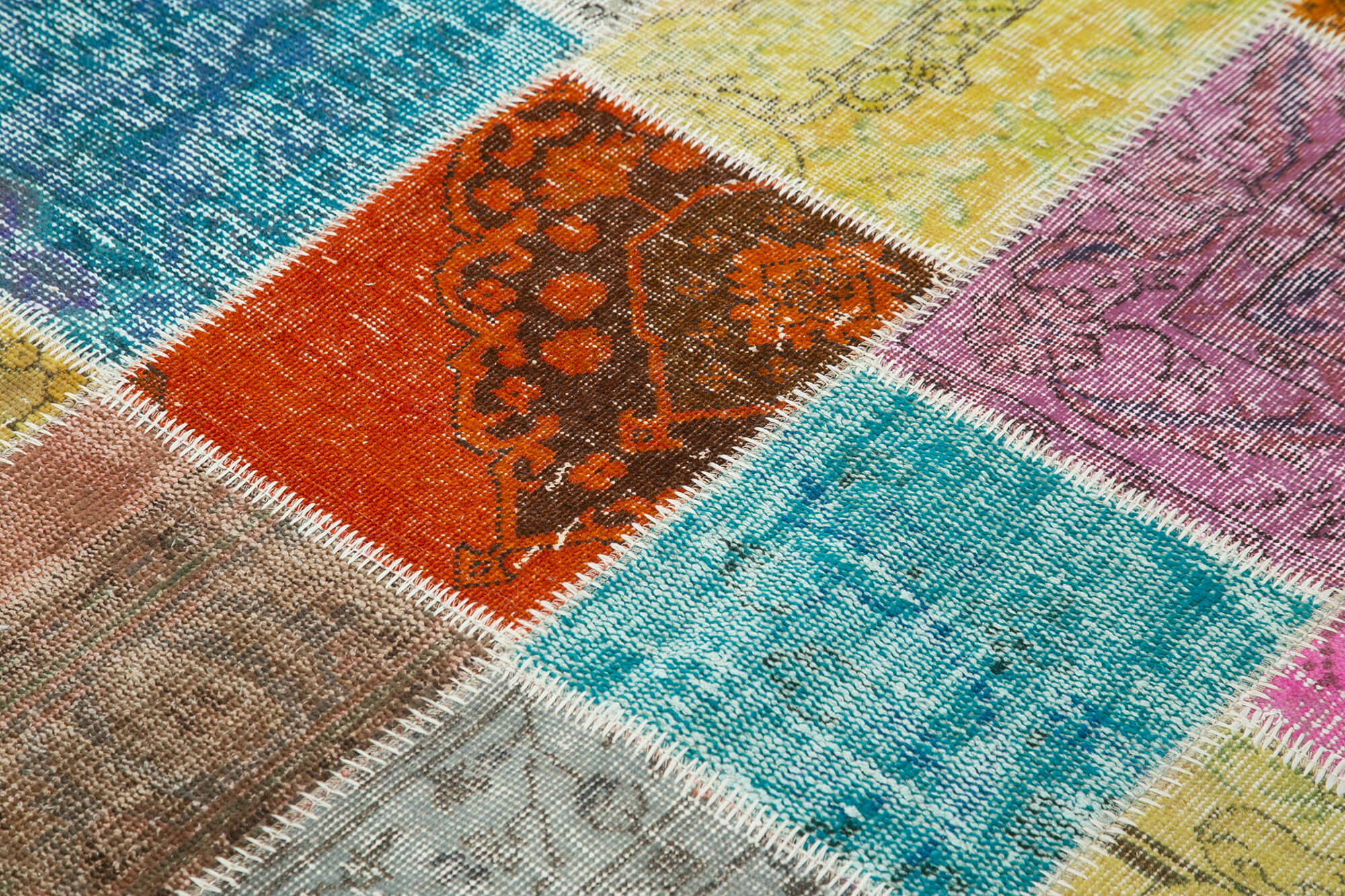 Kirk Yama Blue Patchwork Cotton Wool Handmade Area Rug 4'9'' x 6'6''